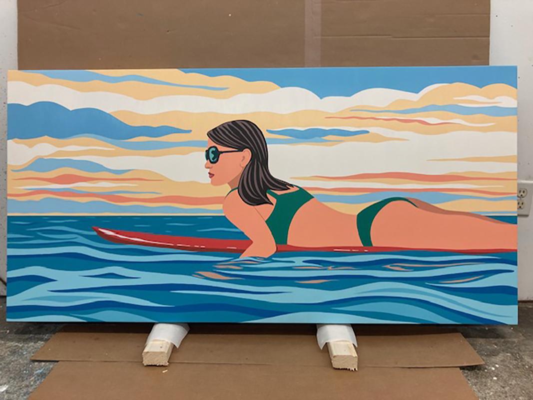 Chica surfista retro_Pop Art/Figurativo_James Wolanin, Atlantis en venta 1
