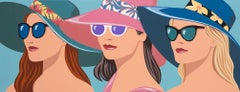"Sun Hat Parade" Portrait of three women wearing sunglasses and relaxing
