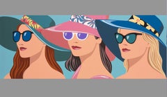 "Sun Hat Parade" Portrait of three women wearing sunglasses and relaxing
