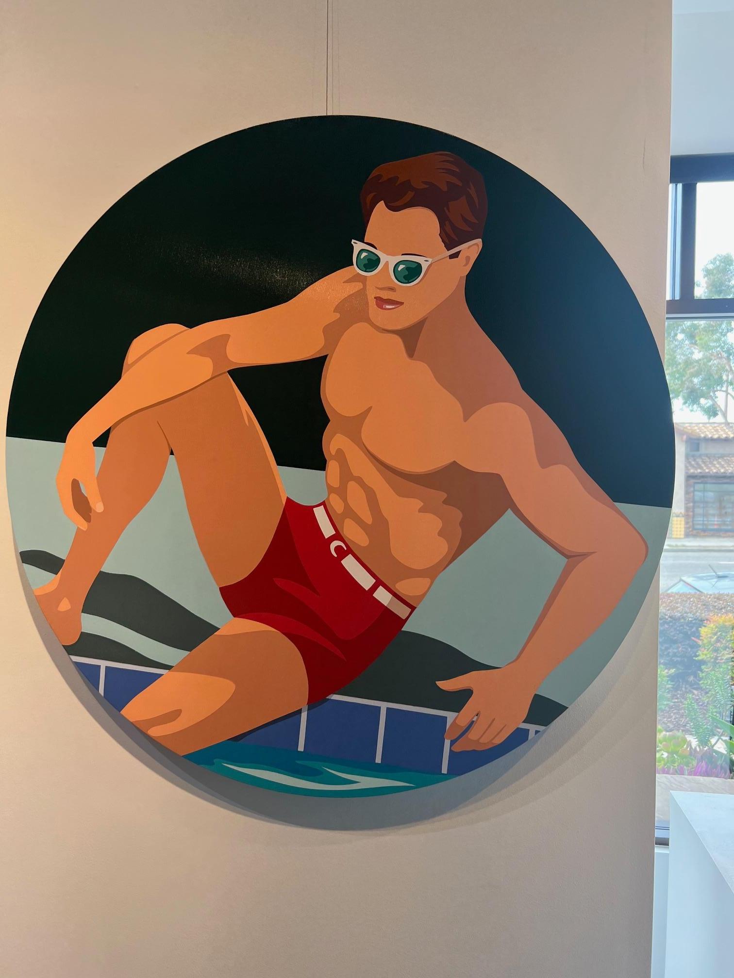 The Look_James Wolanin_Acrylic/Gloss Varnish/ Round Panel_Swimmer For Sale 2