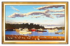 James Wolford Large Original Harbor Seascape Painting Oil On Canvas Signed Art