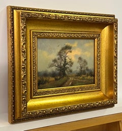 Vicolo di campagna con alberi e uccelli nella campagna inglese di un artista del XX secolo