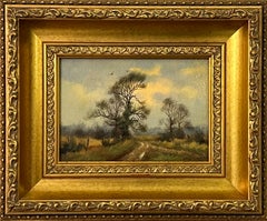 Vintage Country Lane with Trees & Birds in English Countryside by 20th Century Artist