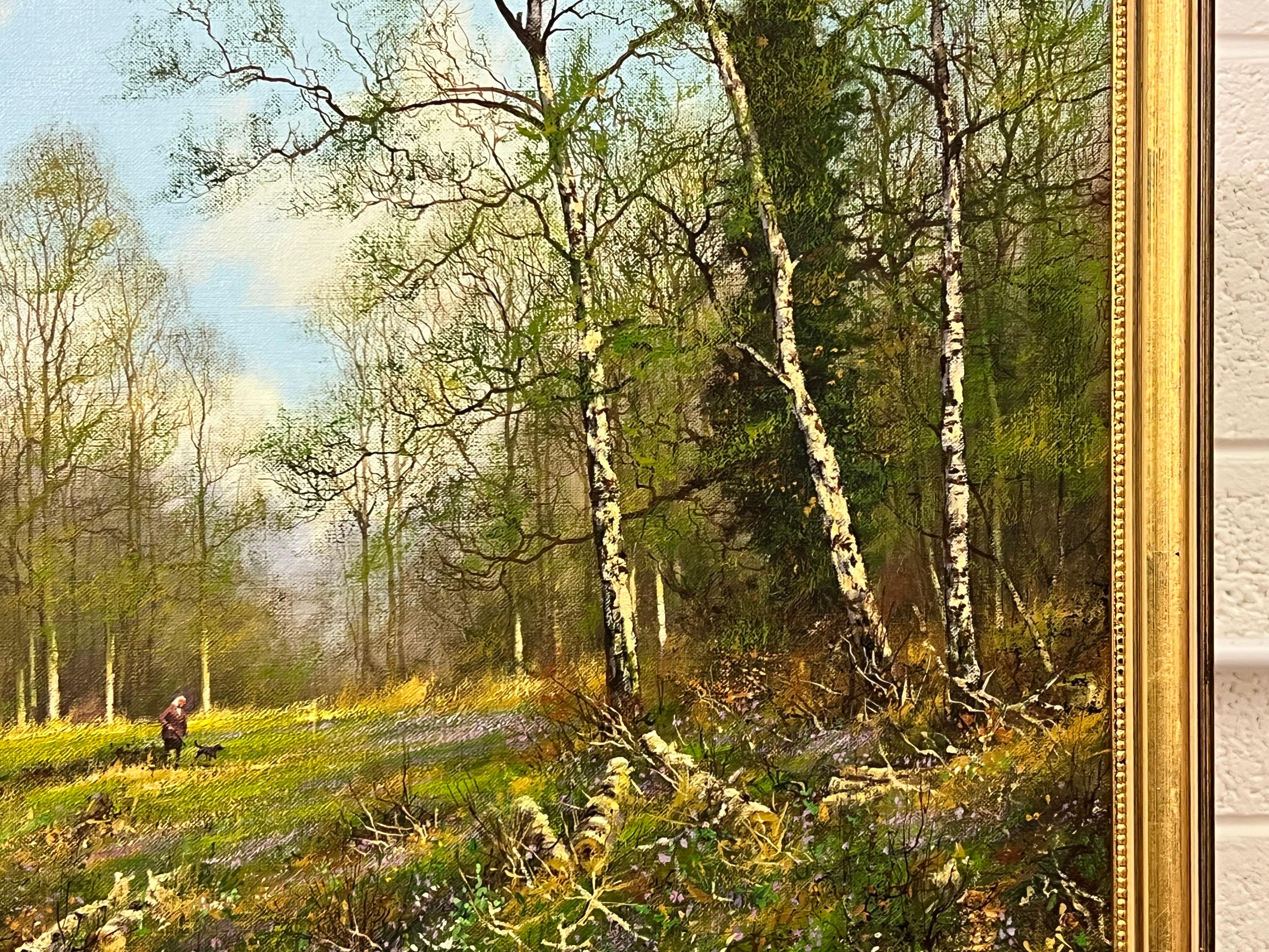 Dog Walk in a Silver Birch Woodland in the English Countryside by British Artist For Sale 9