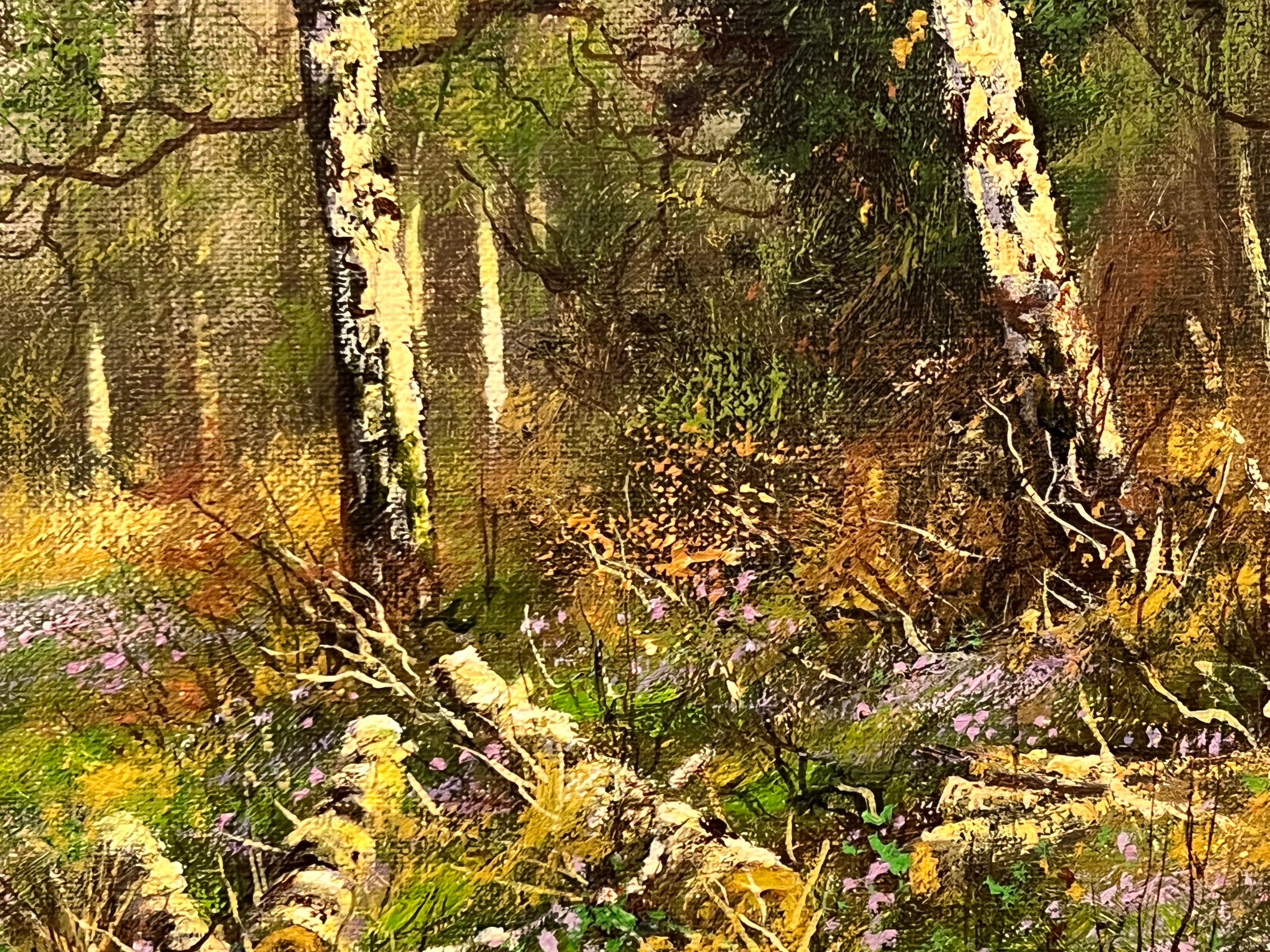 Dog Walk in a Silver Birch Woodland in der englischen Landschaft des britischen Künstlers im Angebot 13