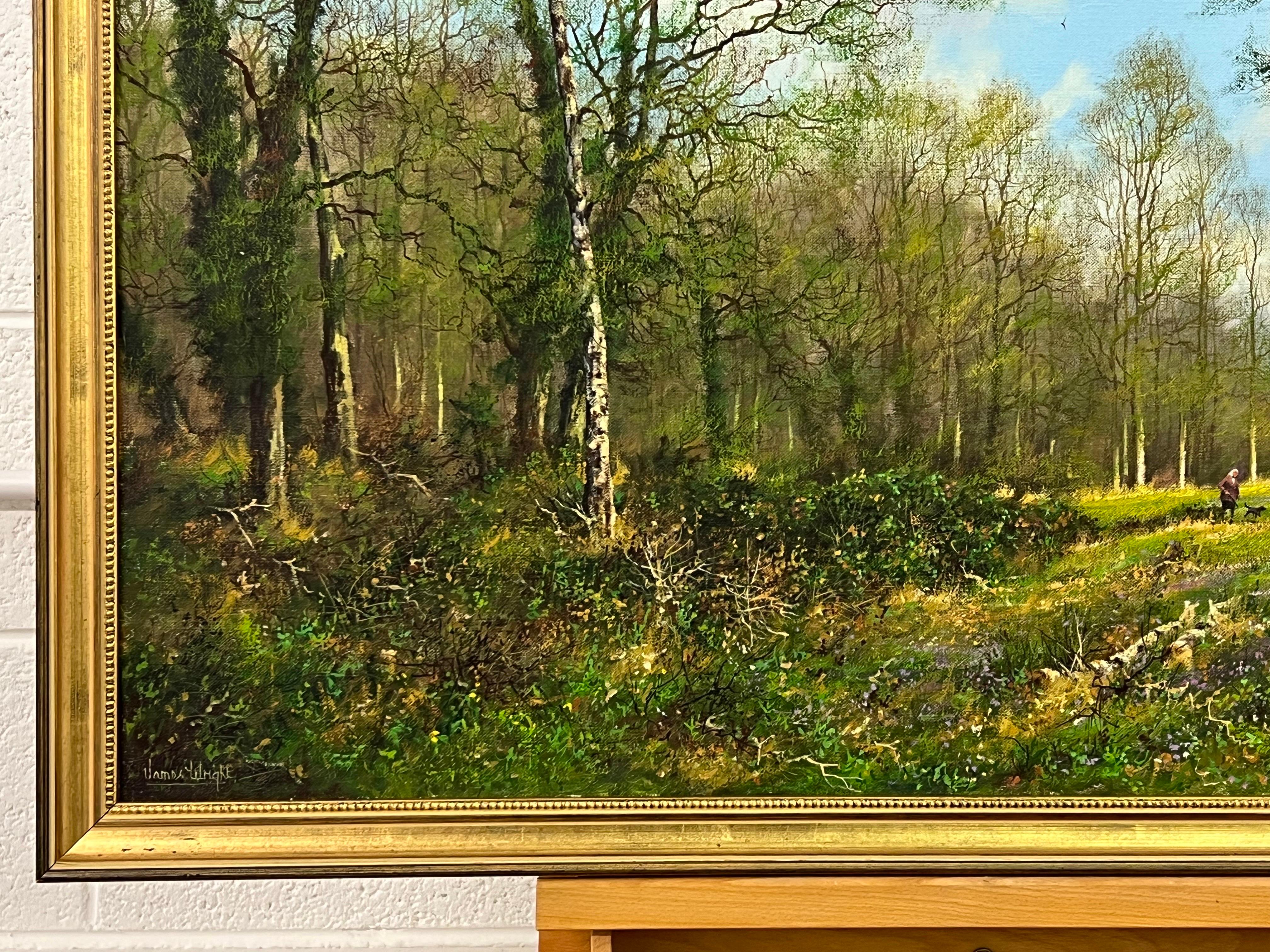 Dog Walk in a Silver Birch Woodland in der englischen Landschaft des britischen Künstlers im Angebot 3