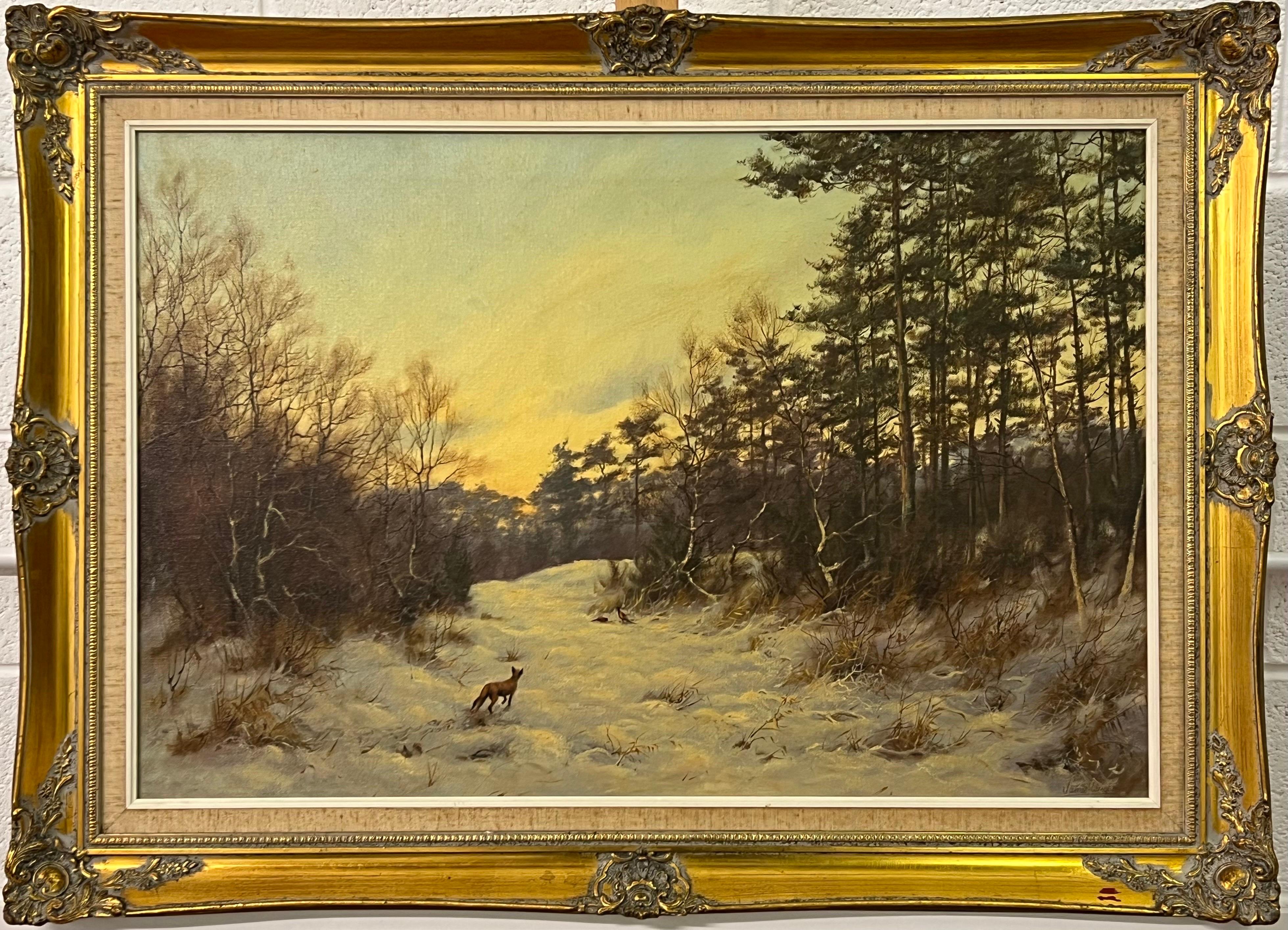 English Winter Countryside with Fox & Pheasants by 20th Century British Artist 12