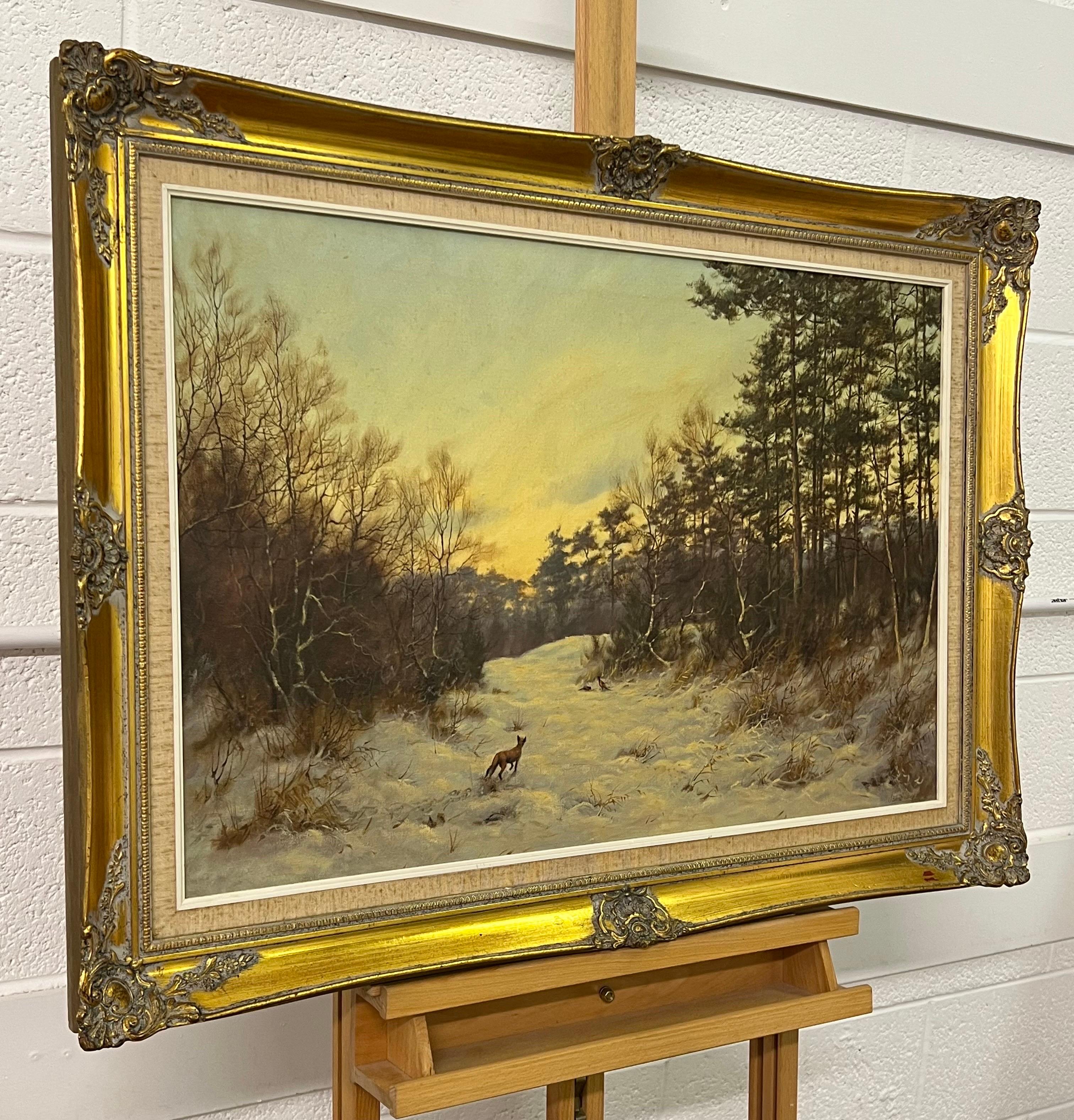 English Winter Countryside with Fox & Pheasants by 20th Century British Artist - Painting by James Wright