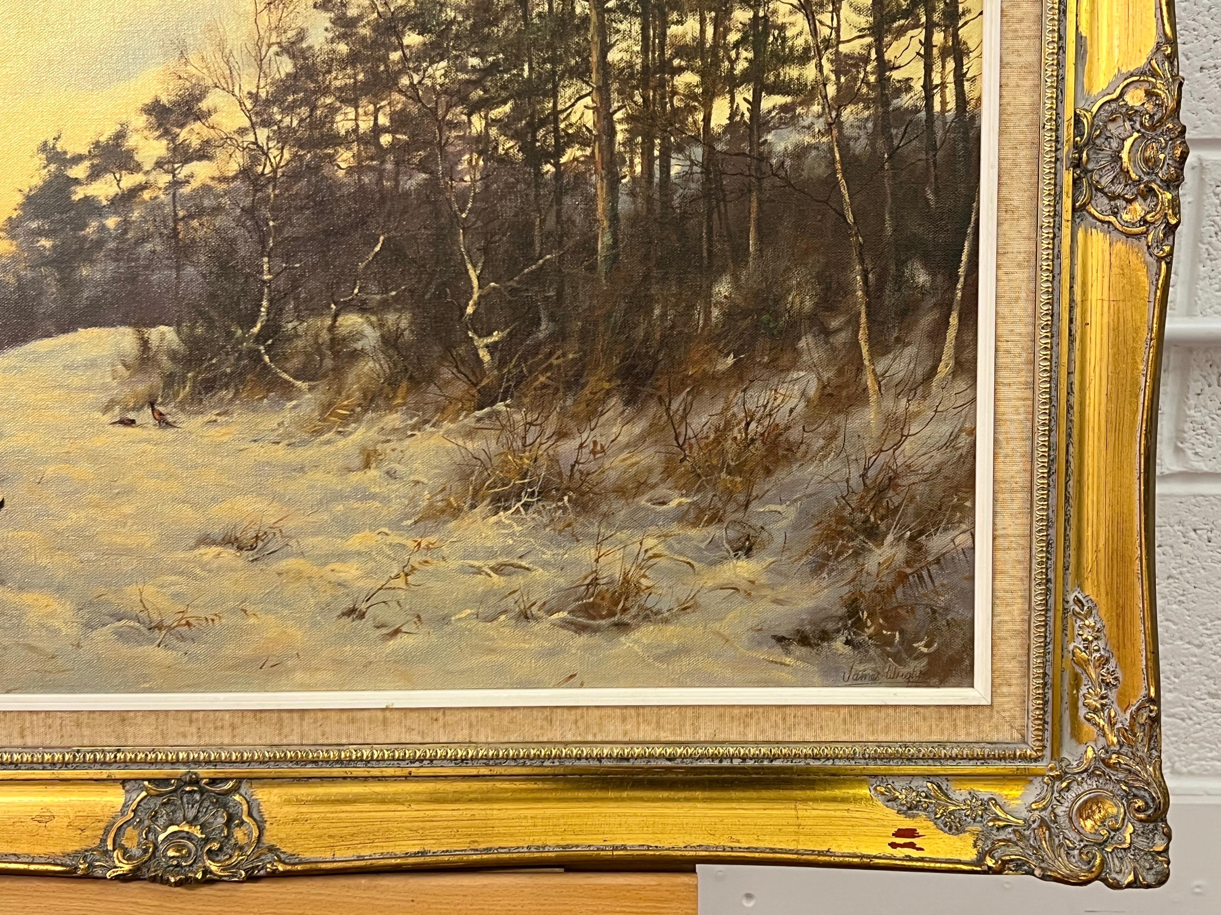 English Winter Countryside with Fox & Pheasants by 20th Century British Artist 1