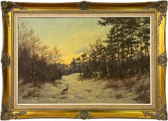 Vintage English Winter Countryside with Fox & Pheasants by 20th Century British Artist
