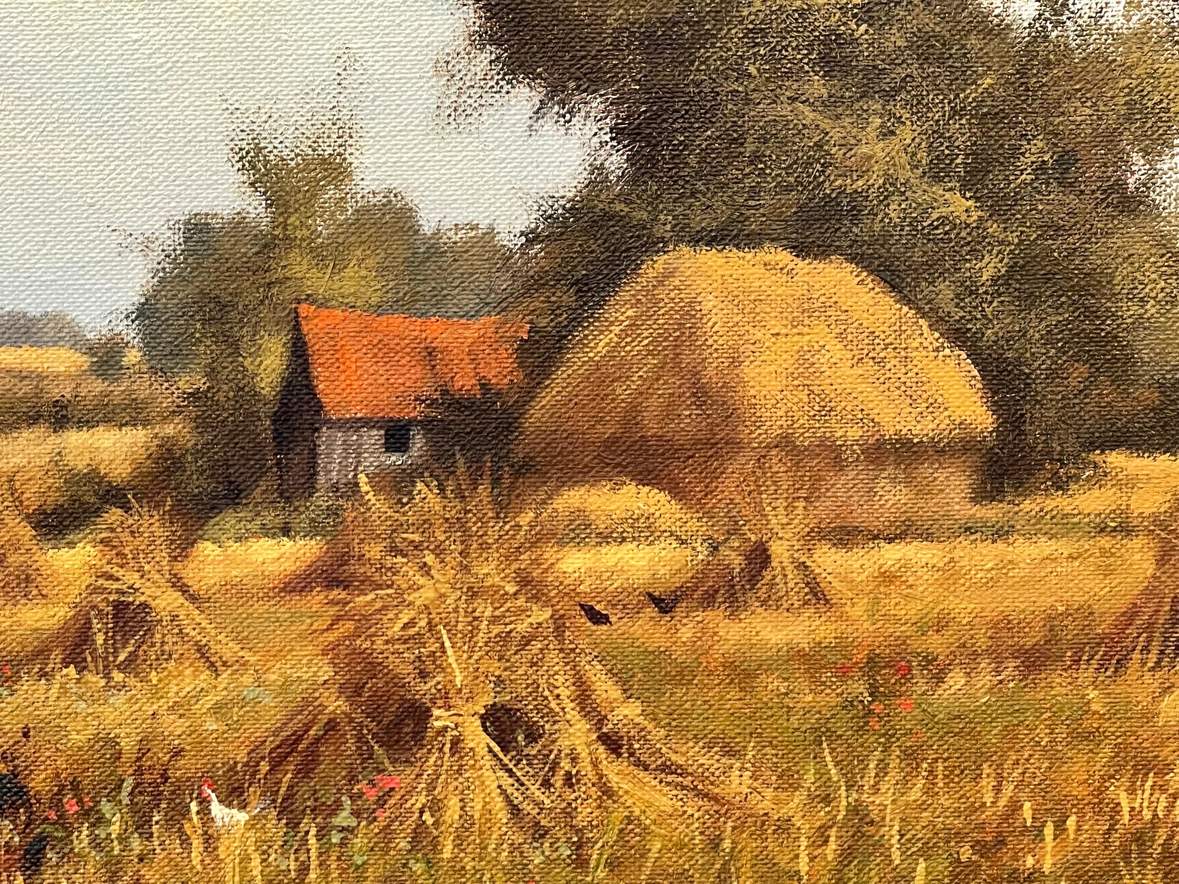 Bauernhofsszene mit Haystacks in der englischen Landschaft von realistischem Landschaftsmaler im Angebot 7