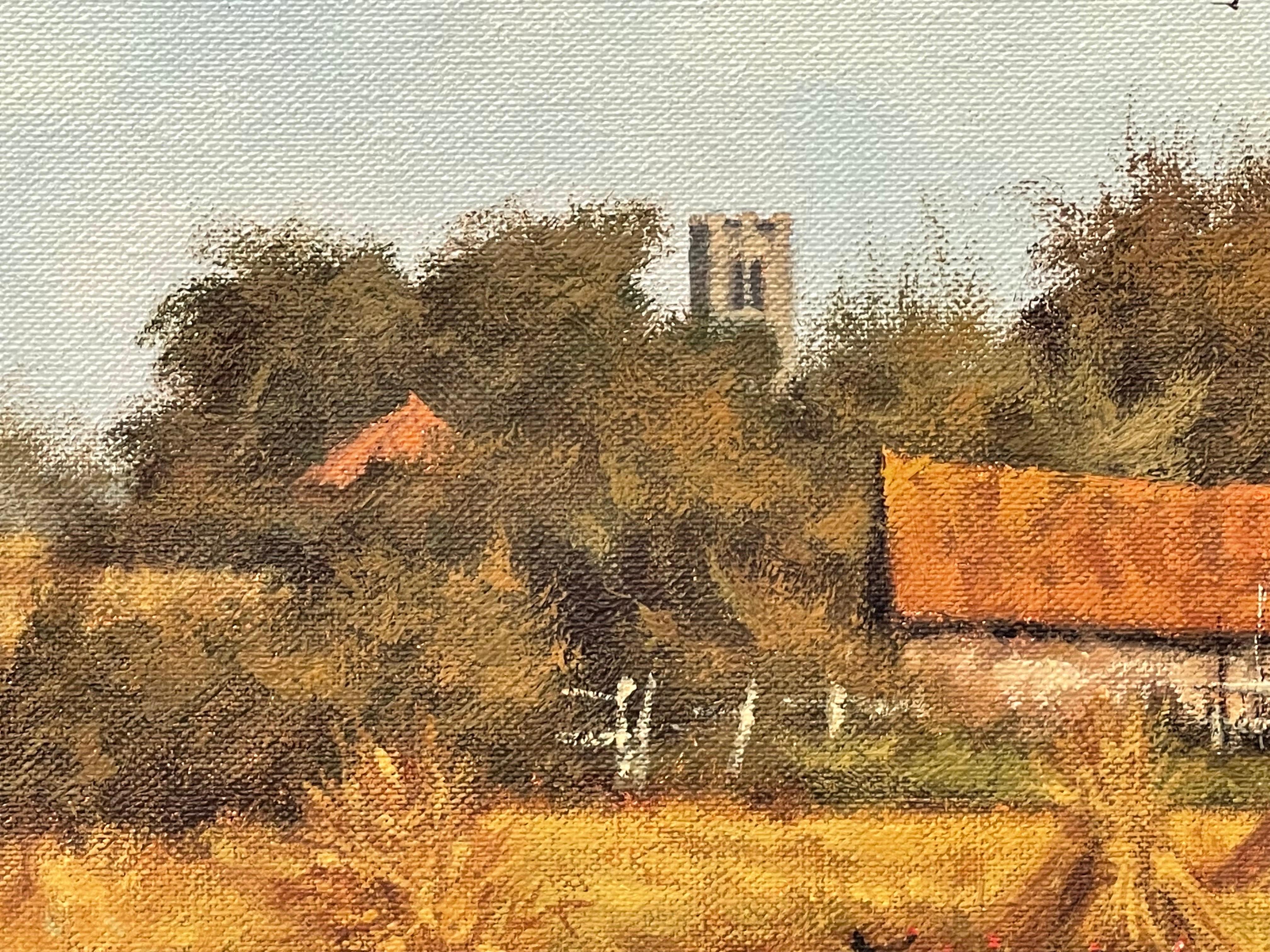 Bauernhofsszene mit Haystacks in der englischen Landschaft von realistischem Landschaftsmaler im Angebot 8