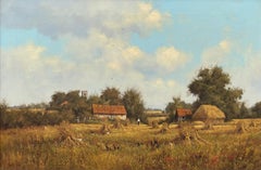 Farm Scene with Haystacks in the English Countryside by Realist Landscape Artist