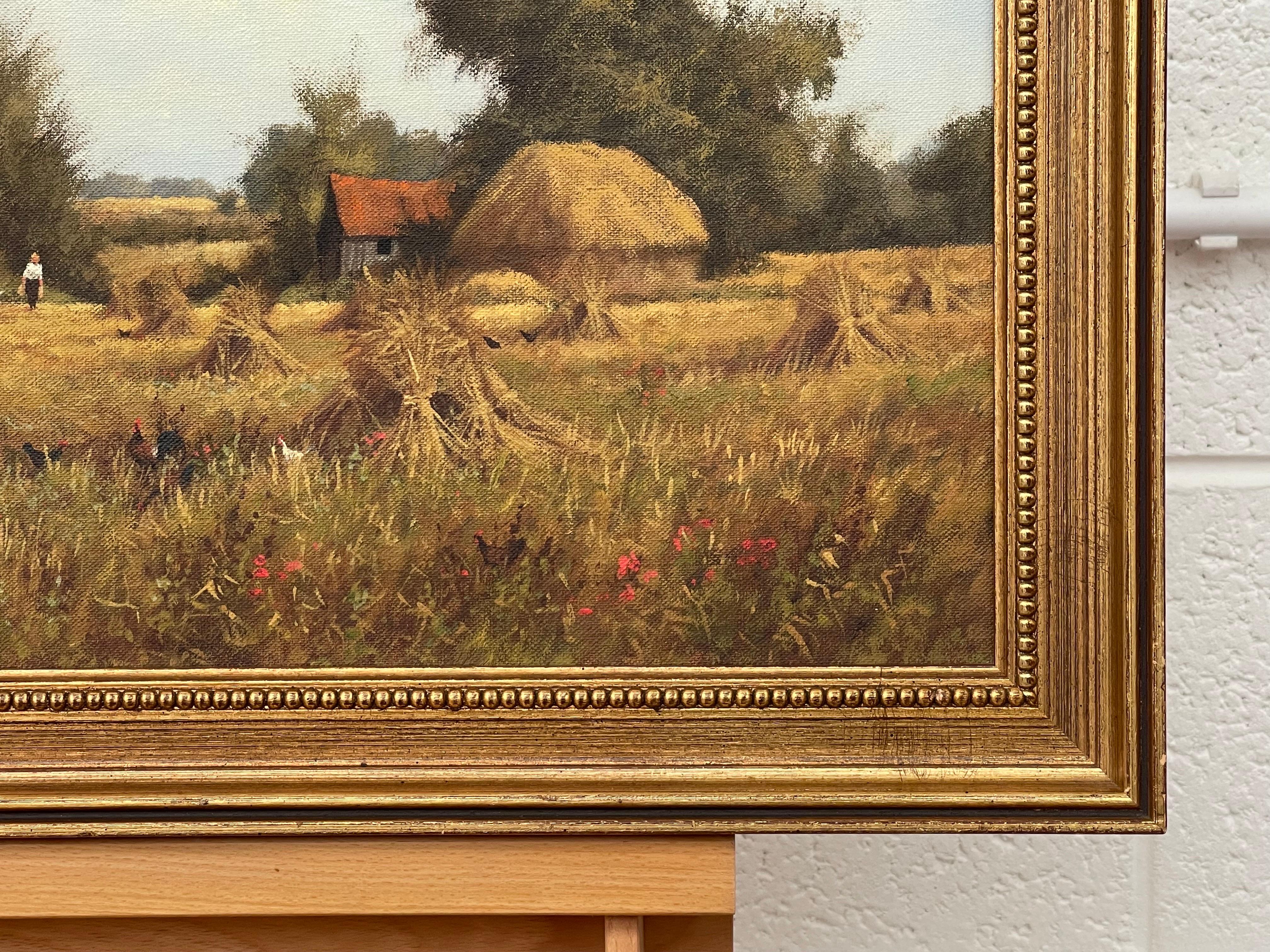 Farm Scene with Haystacks in the English Countryside by British Landscape Artist, James Wright. 
Signed, Original, Oil on Canvas, housed in a gilt frame

Art measures 24 x 15.5 inches
Frame measures 29 x 20 inches (approx.) 

James Wright was born
