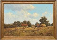 Farm Scene with Haystacks in the English Countryside by Realist Landscape Artist