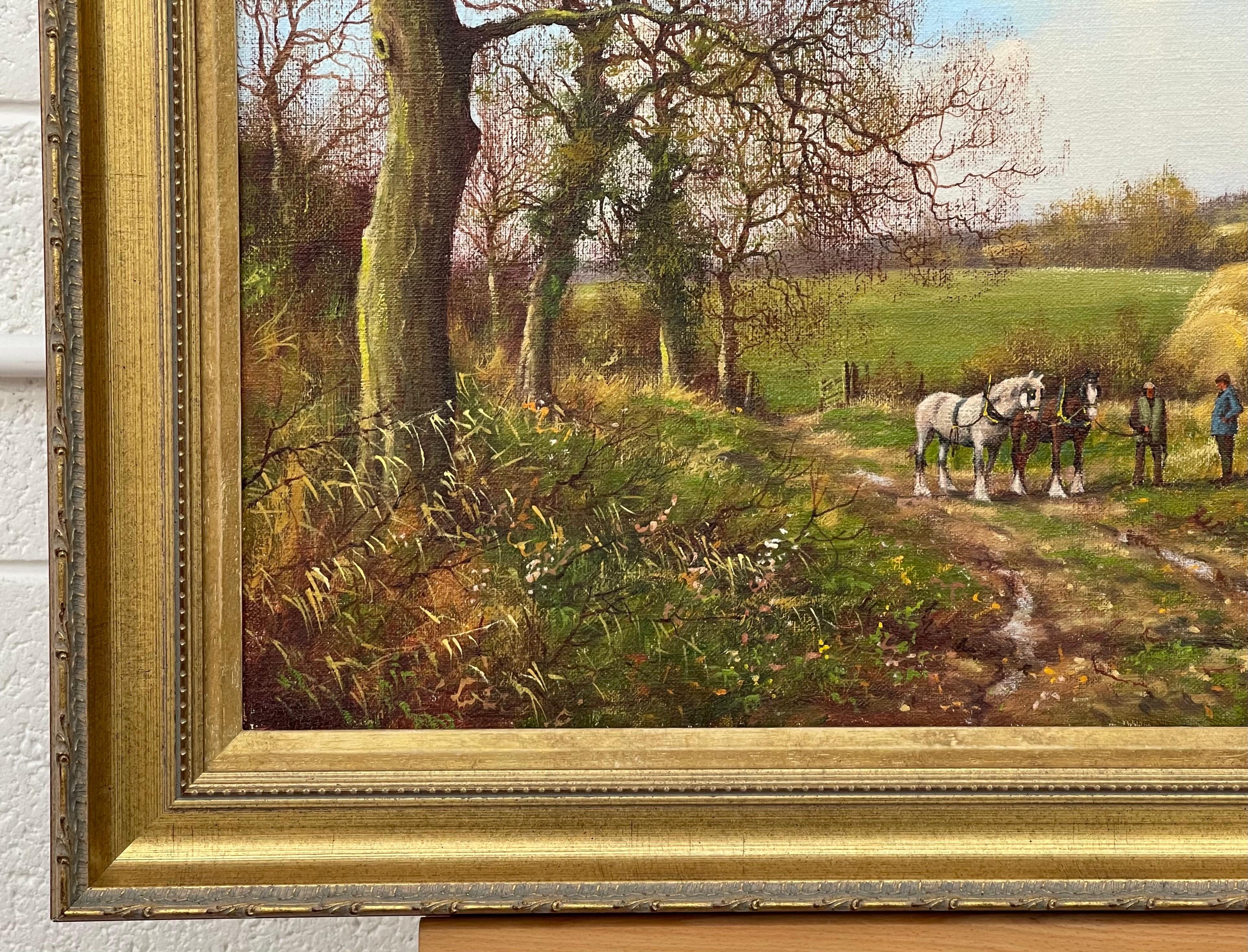Chevaux et laboureurs dans la campagne anglaise par l'artiste paysagiste réaliste en vente 6