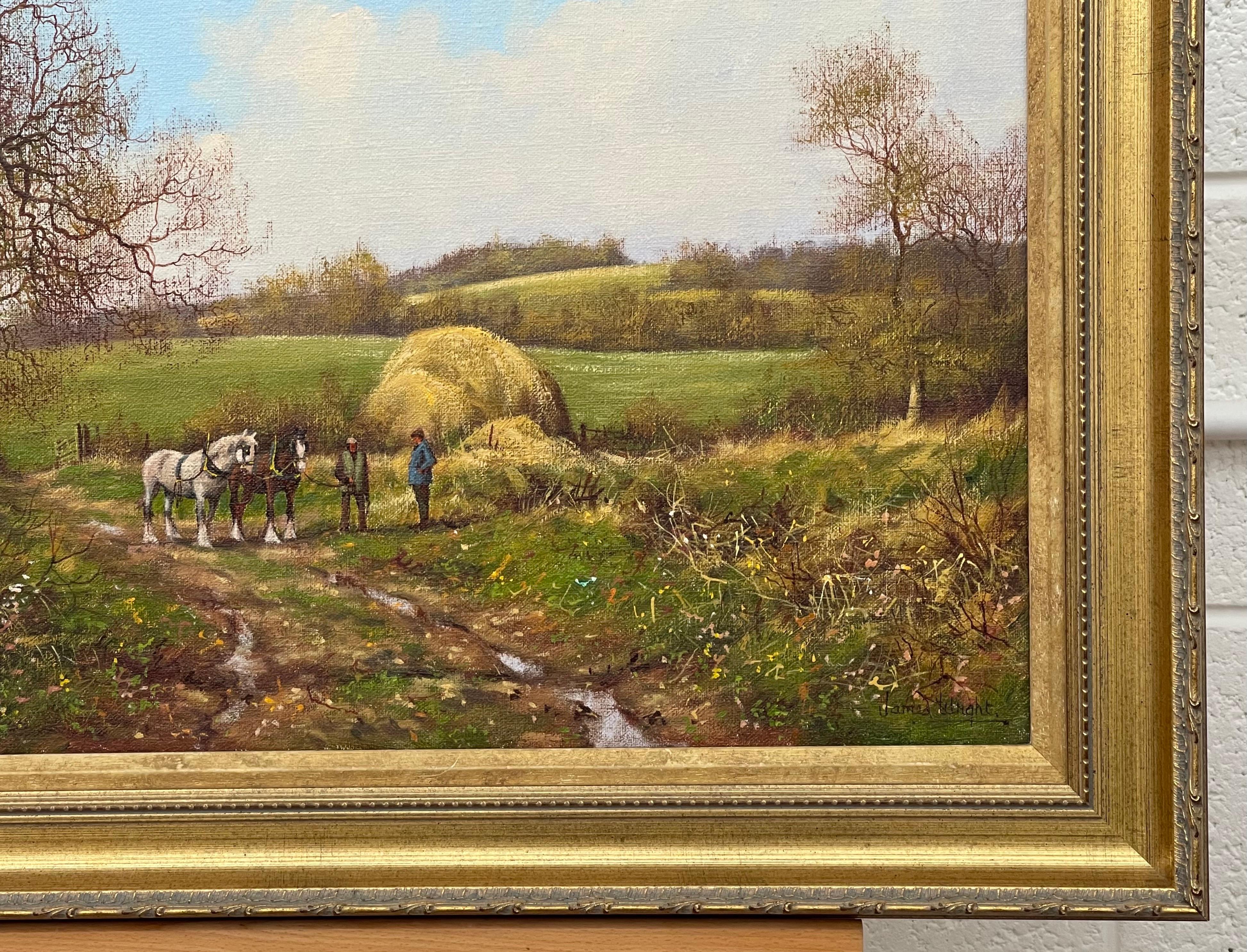 Chevaux et laboureurs dans la campagne anglaise par l'artiste paysagiste réaliste en vente 3