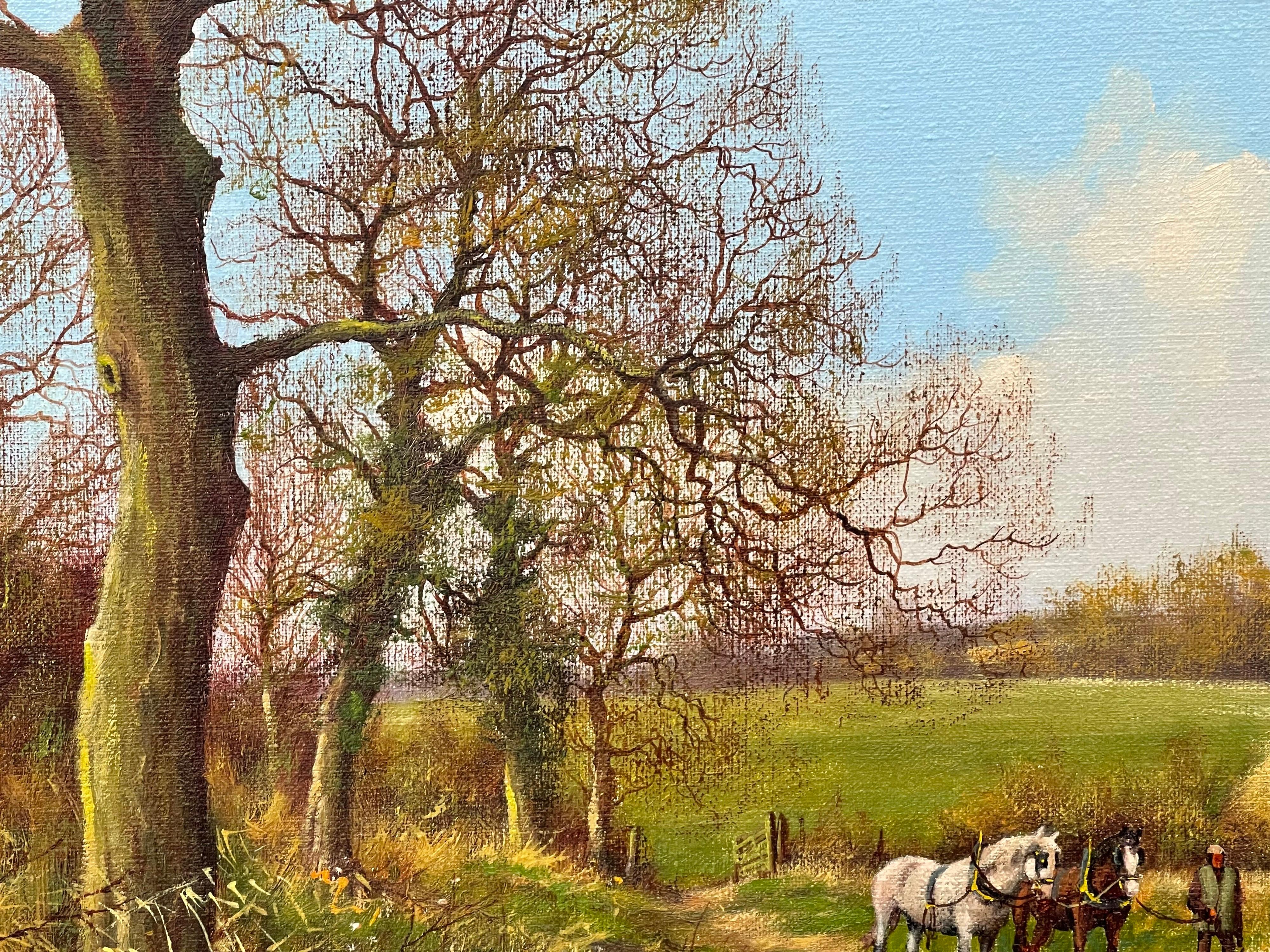 Horses with Ploughmen in the English Countryside by Realist Landscape Artist For Sale 1