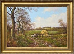Horses with Ploughmen in the English Countryside by Realist Landscape Artist