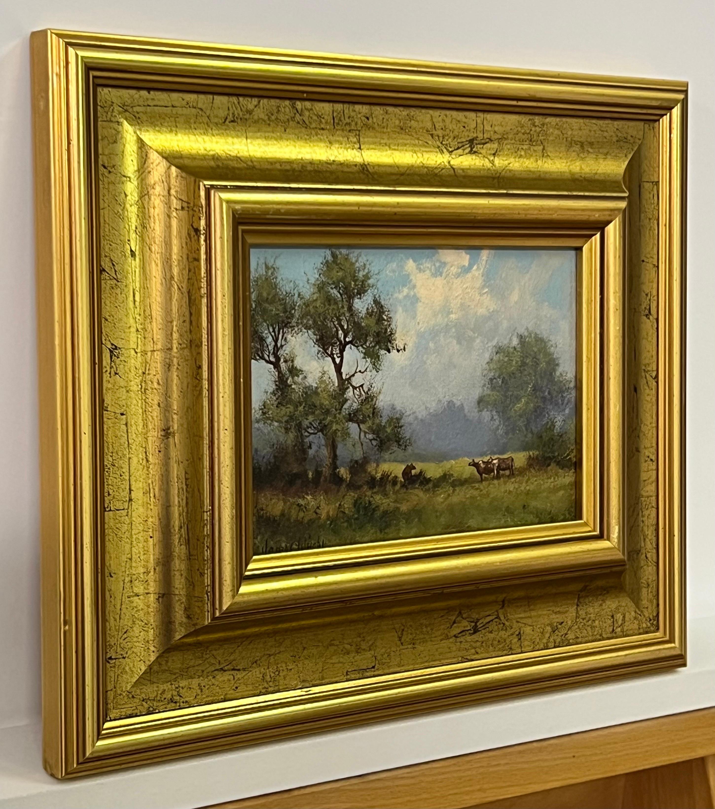 Landschaft mit grasenden Rindern in der englischen Landschaft des 20. Jahrhunderts des Künstlers – Painting von James Wright