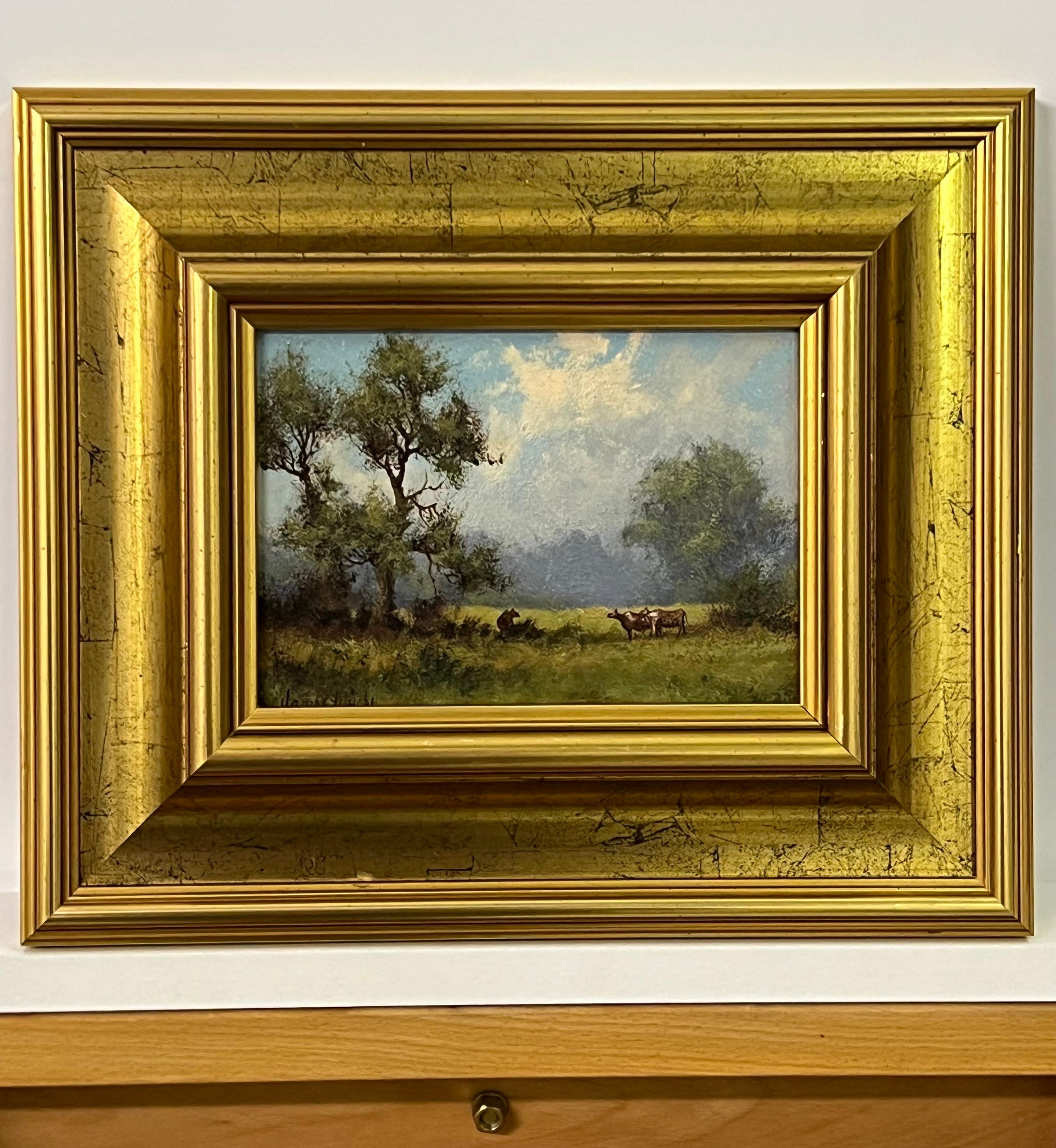 Landschaft mit grasenden Rindern in der englischen Landschaft des 20. Jahrhunderts des Künstlers (Romantik), Painting, von James Wright