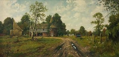 Grande scène de ferme avec remise de pain dans la campagne anglaise par un artiste anglais