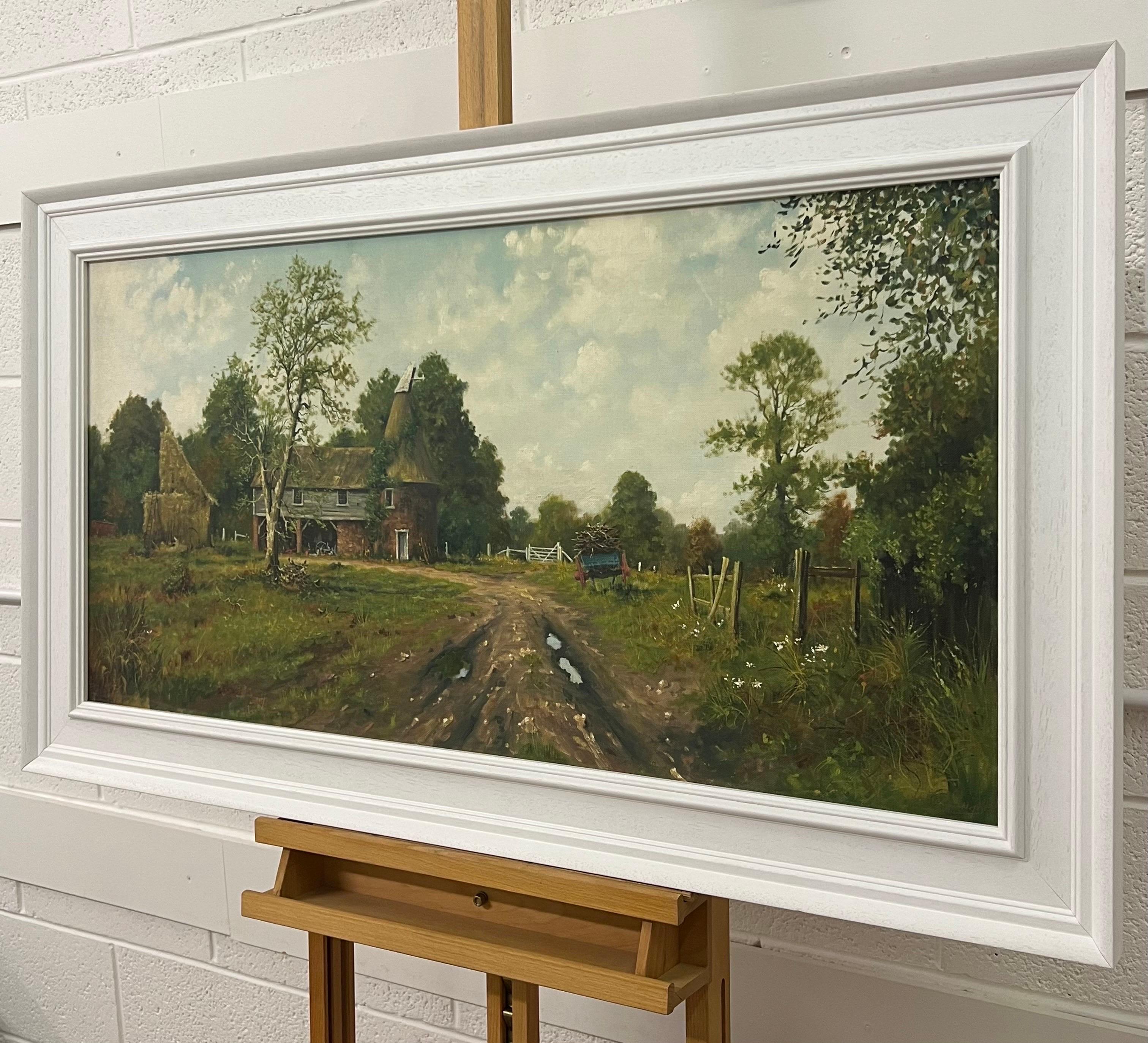 Large Farm Scene with Oast House in the English Countryside by British Artist For Sale 1