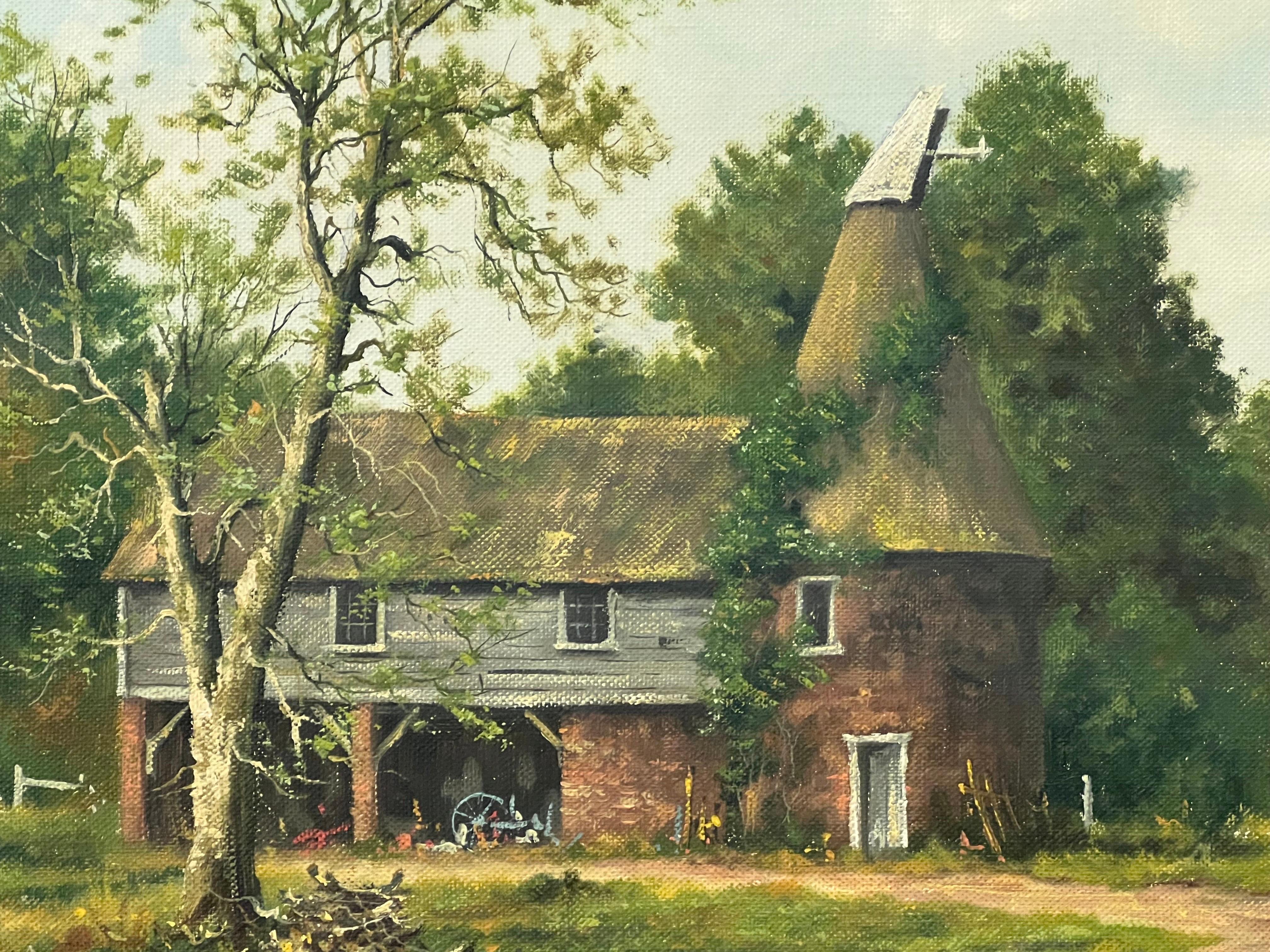 Large Farm Scene with Oast House in the English Countryside by British Artist For Sale 3