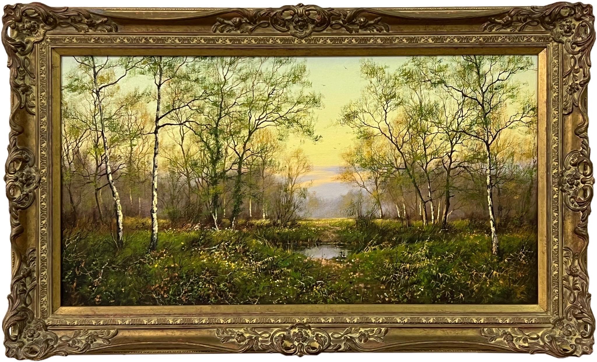 Peinture à l'huile d'une scène de forêt dans la campagne anglaise par un artiste anglais