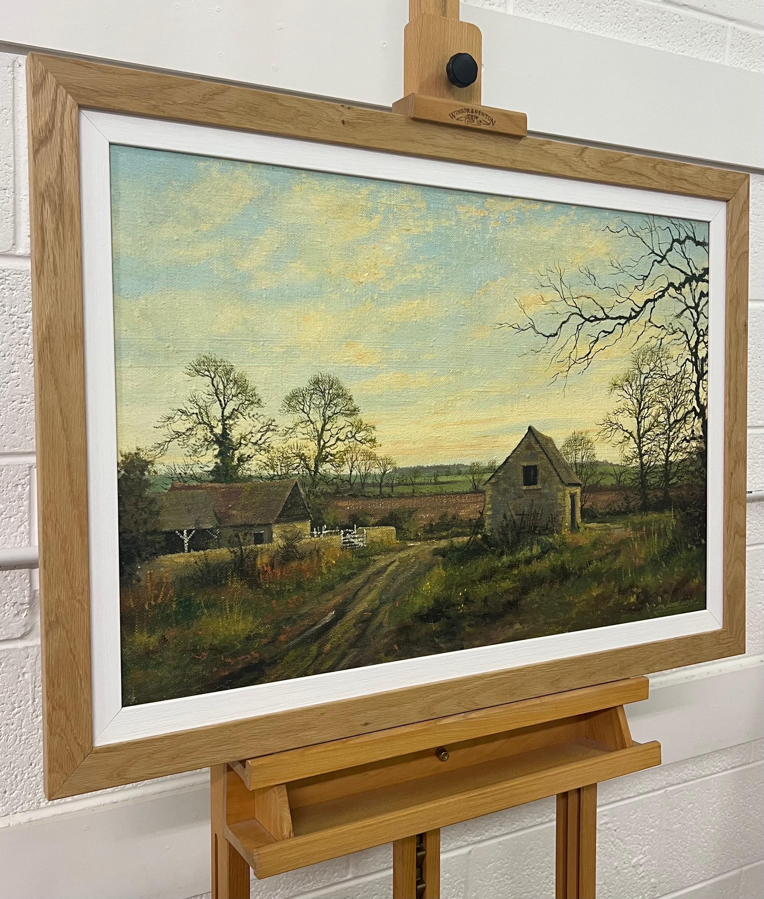 Old Barn Scene of a Farm in the English Countryside des britischen Landschaftskünstlers (Romantik), Painting, von James Wright