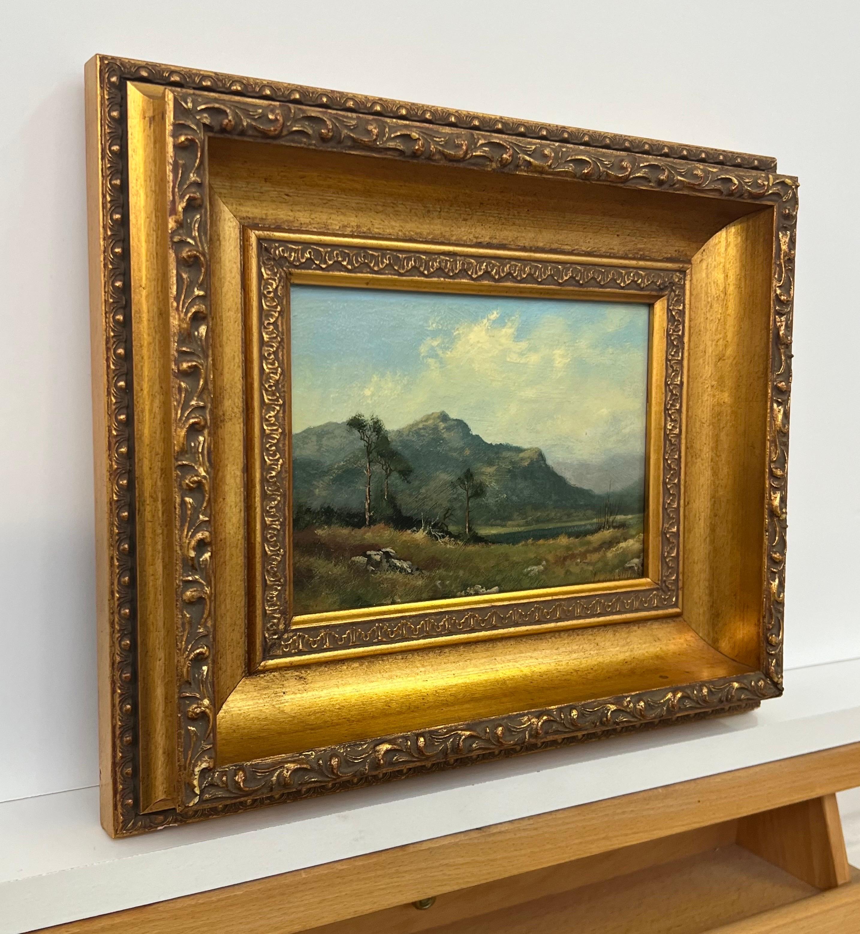 Painting of a Mountain in Lake District England by 20th Century British Landscape Artist, James Wright. Signed, Original, Oil on Canvas, housed in a beautiful ornate gold frame. Provenance: Part of the English Heritage Series No.249

Art measures 7