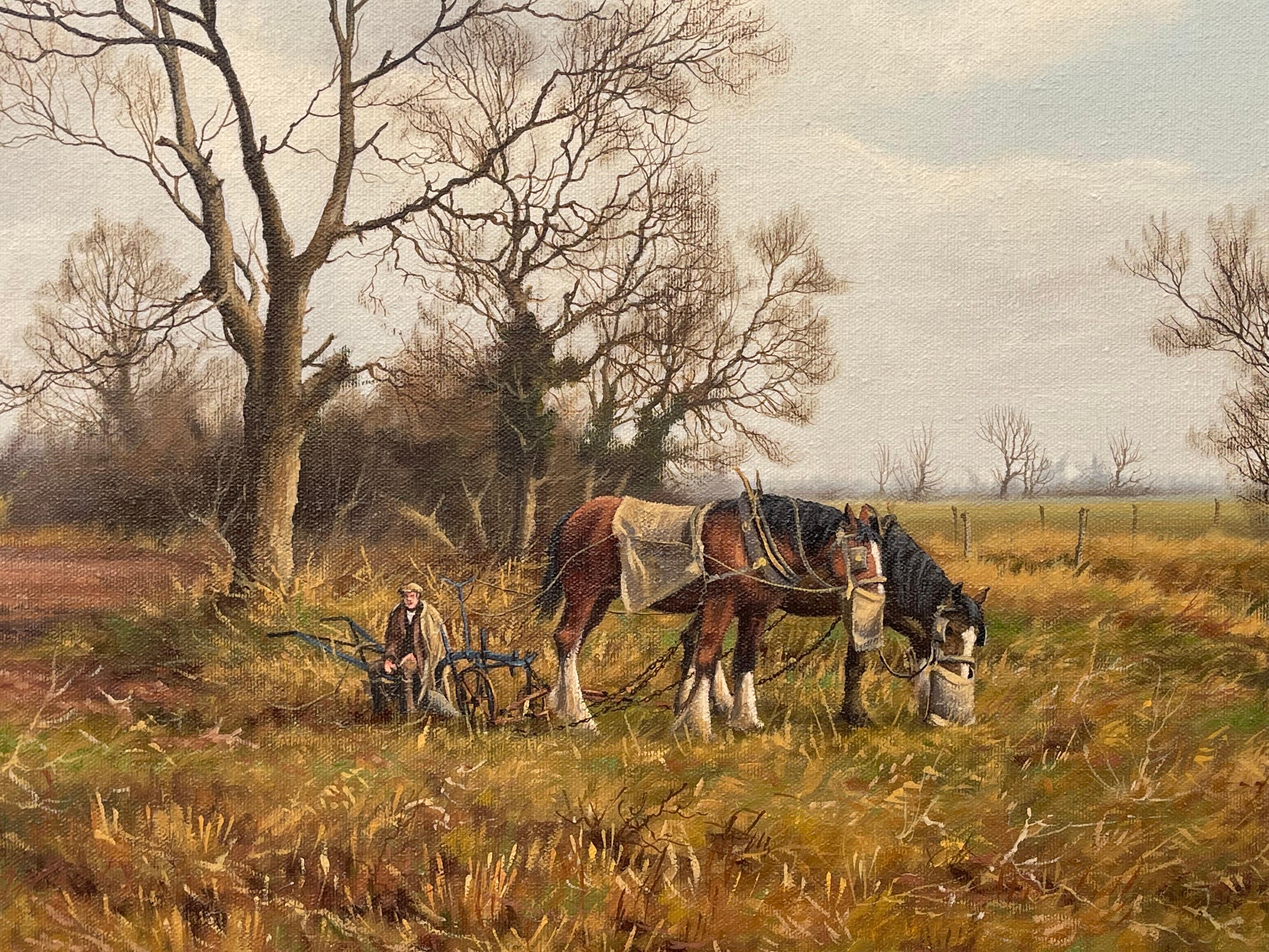 Painting of English Countryside with Horses & Plough by Modern British Artist For Sale 5