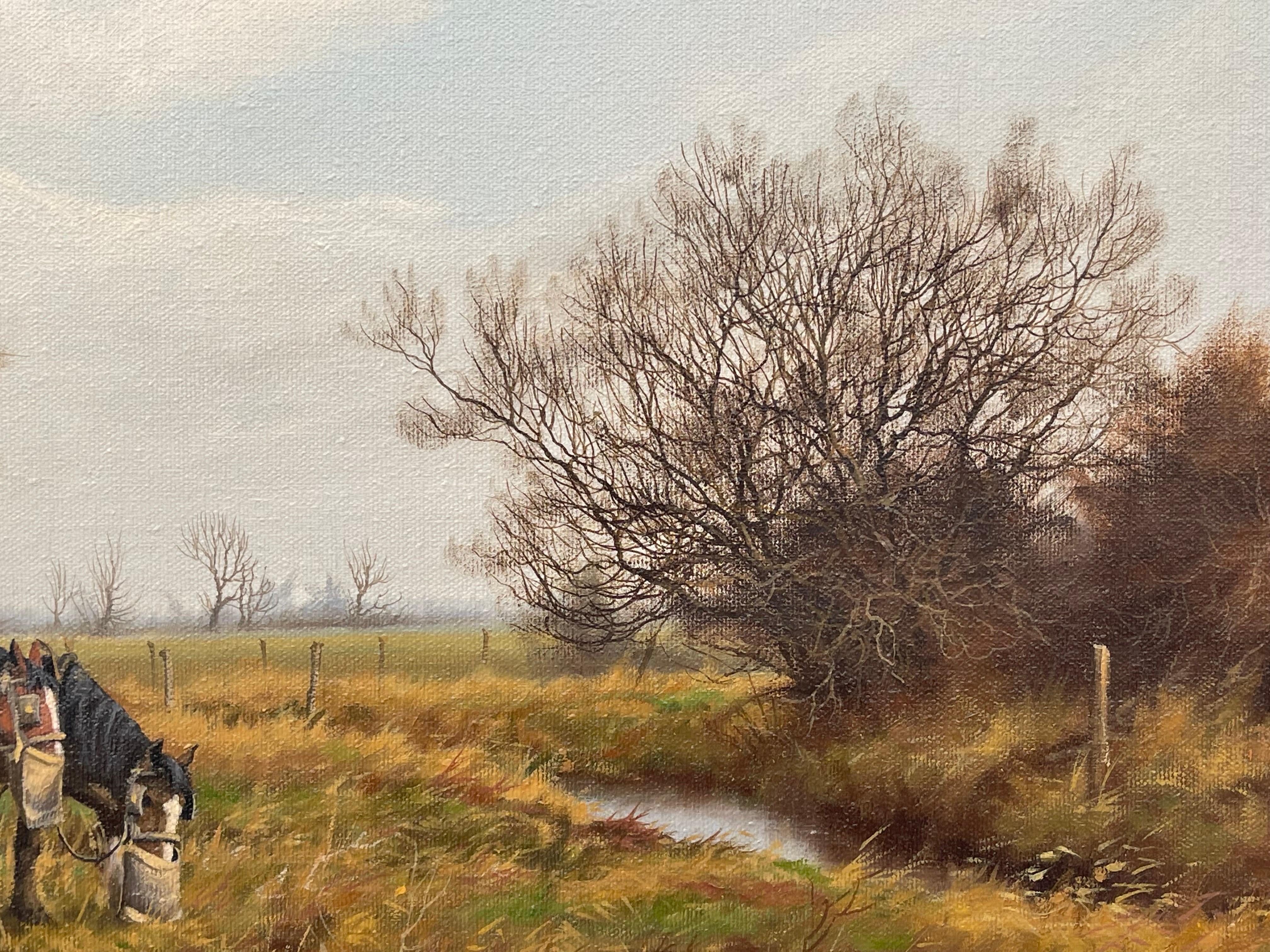 Peinture de la campagne anglaise avec chevaux et charrue par un artiste Modern British en vente 6