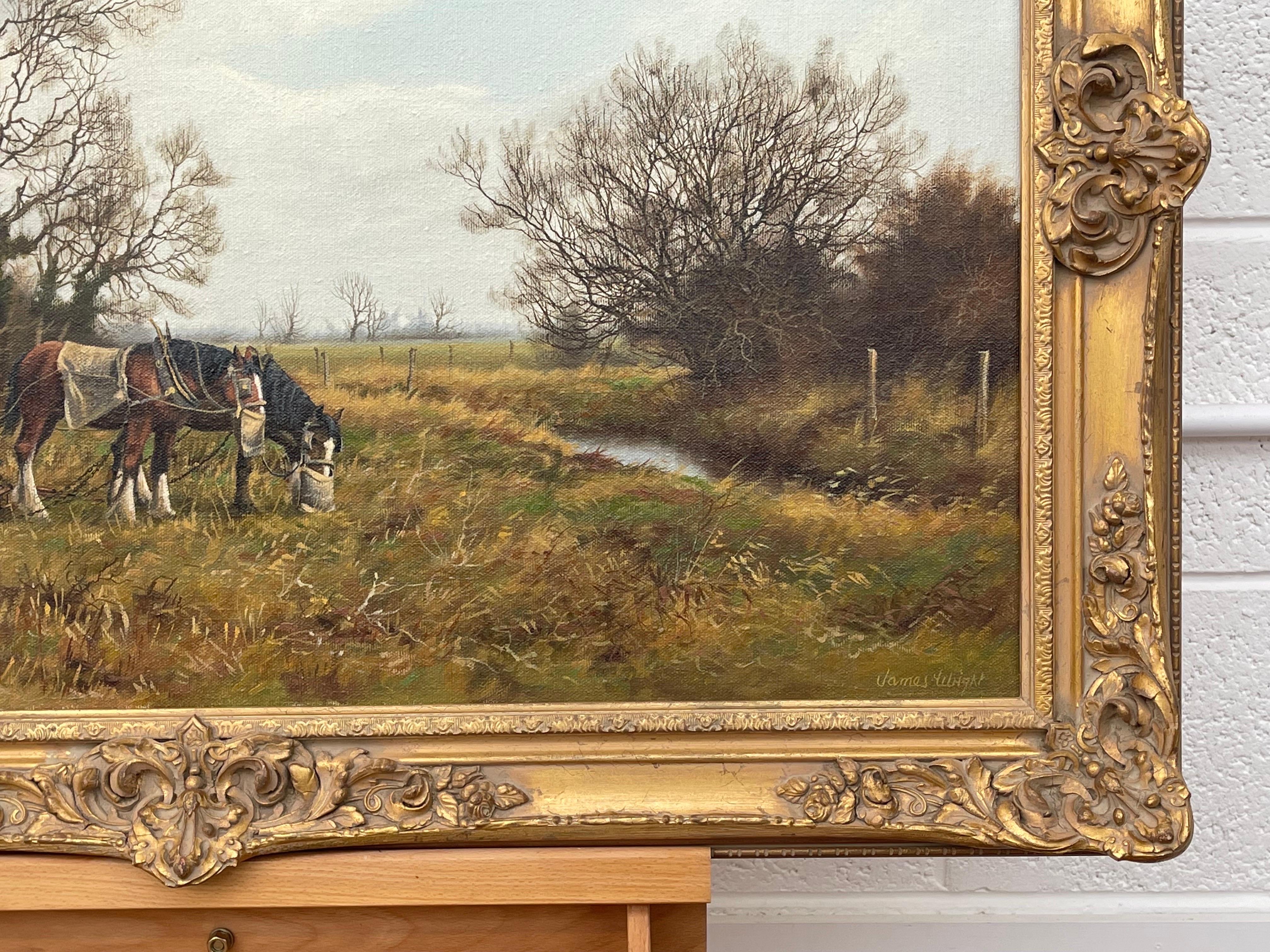 Painting of English Countryside with Horses & Plough by Modern British Artist For Sale 1