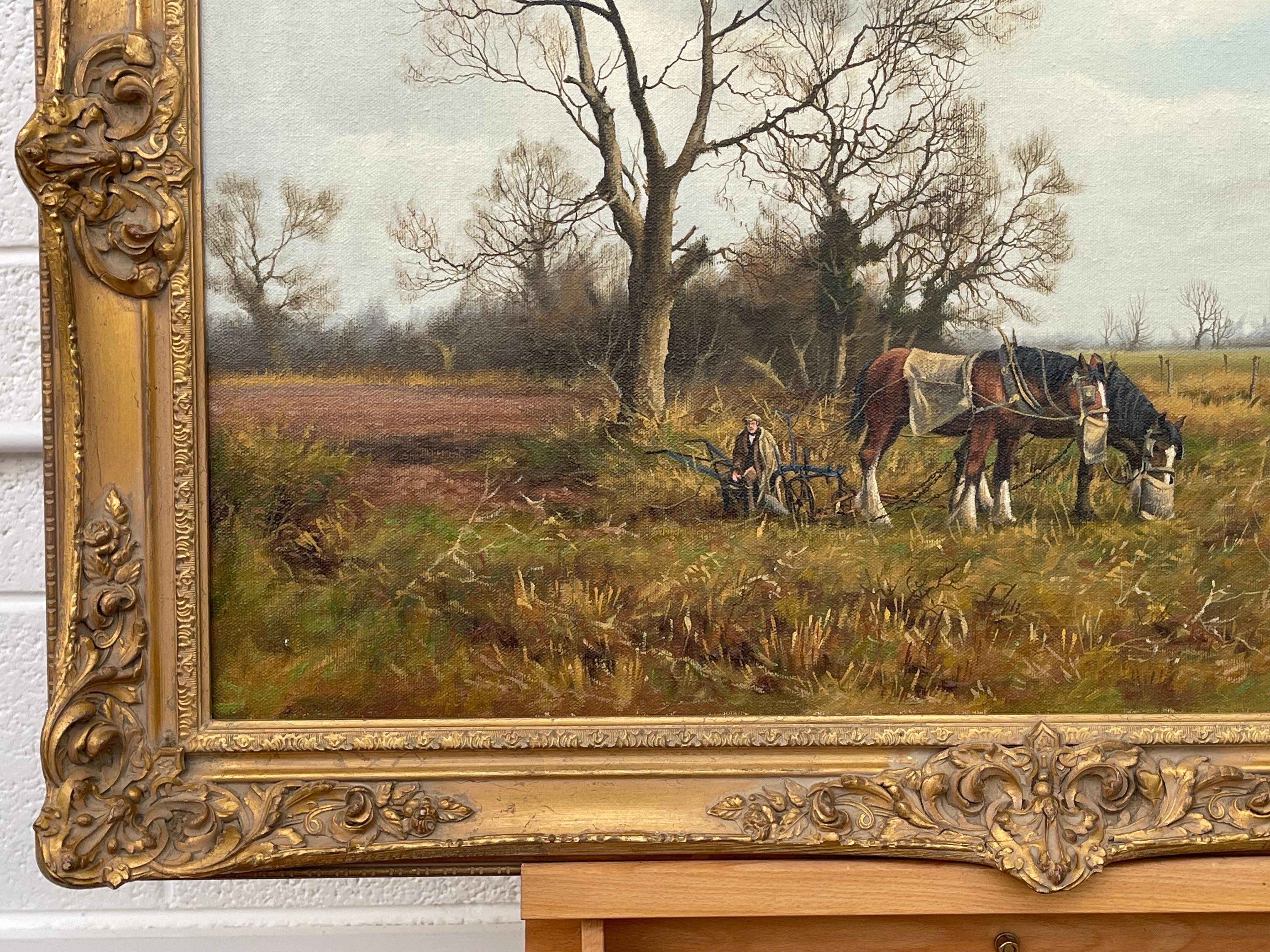 Peinture de la campagne anglaise avec chevaux et charrue par un artiste Modern British en vente 2