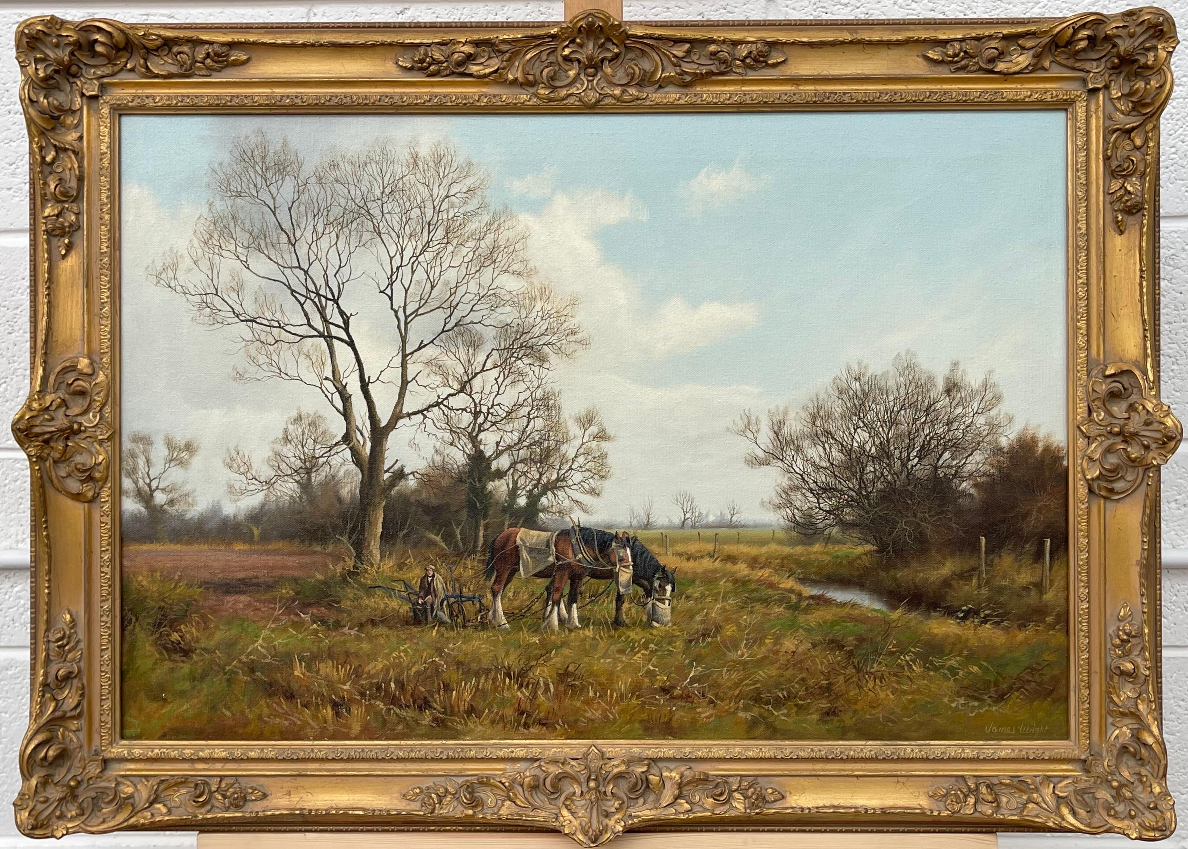 Painting of English Countryside with Horses & Plough by Modern British Artist