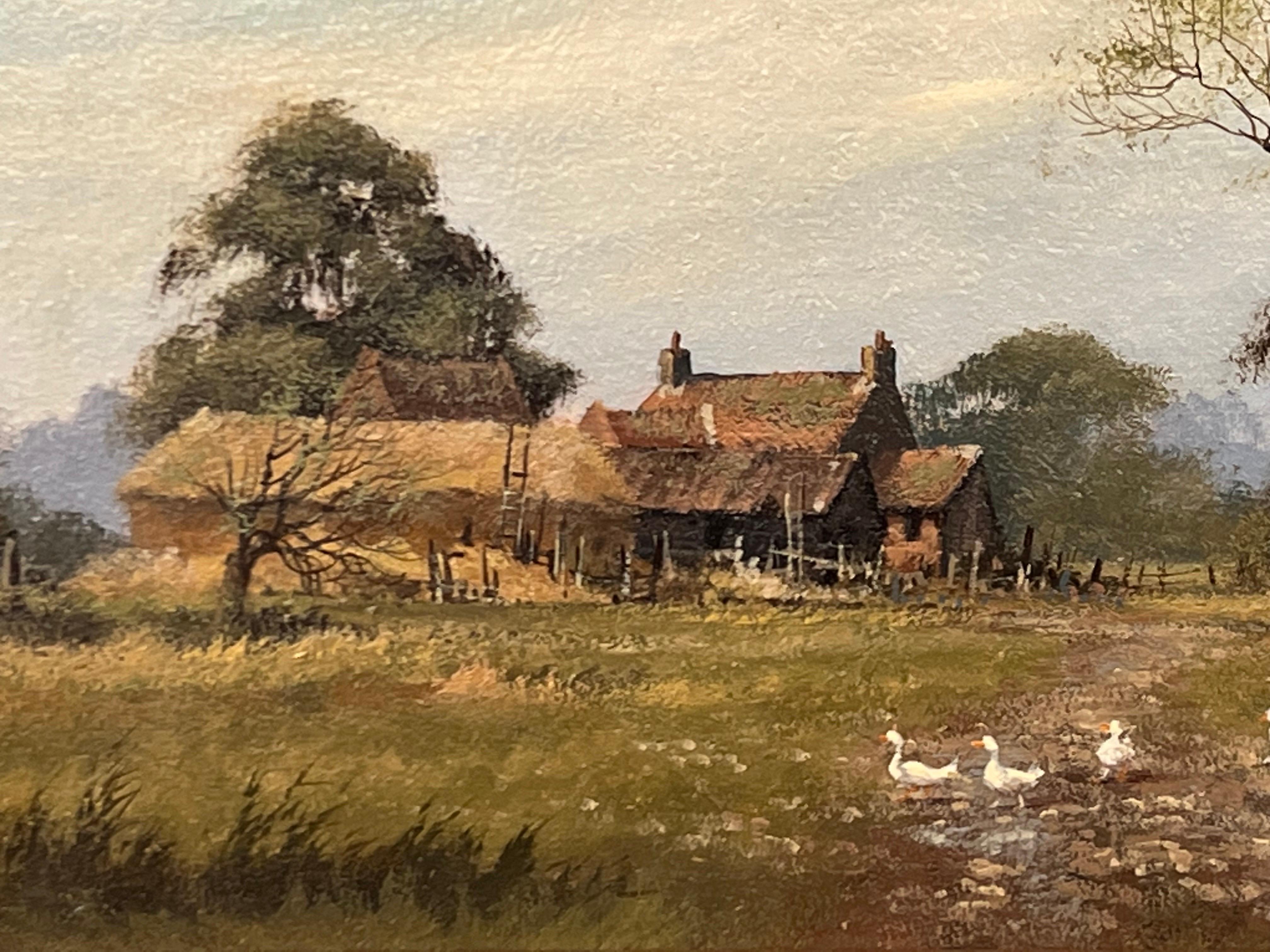 Painting of Farm with Geese in the English Countryside by 20th Century Artist 6