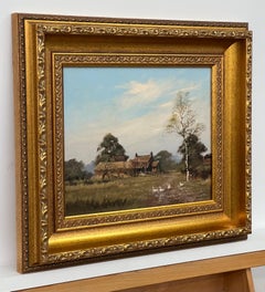 Painting of Farm with Geese in the English Countryside by 20th Century Artist
