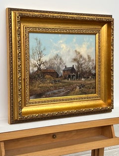 Painting of Farm with Geese in the English Countryside by 20th Century Artist