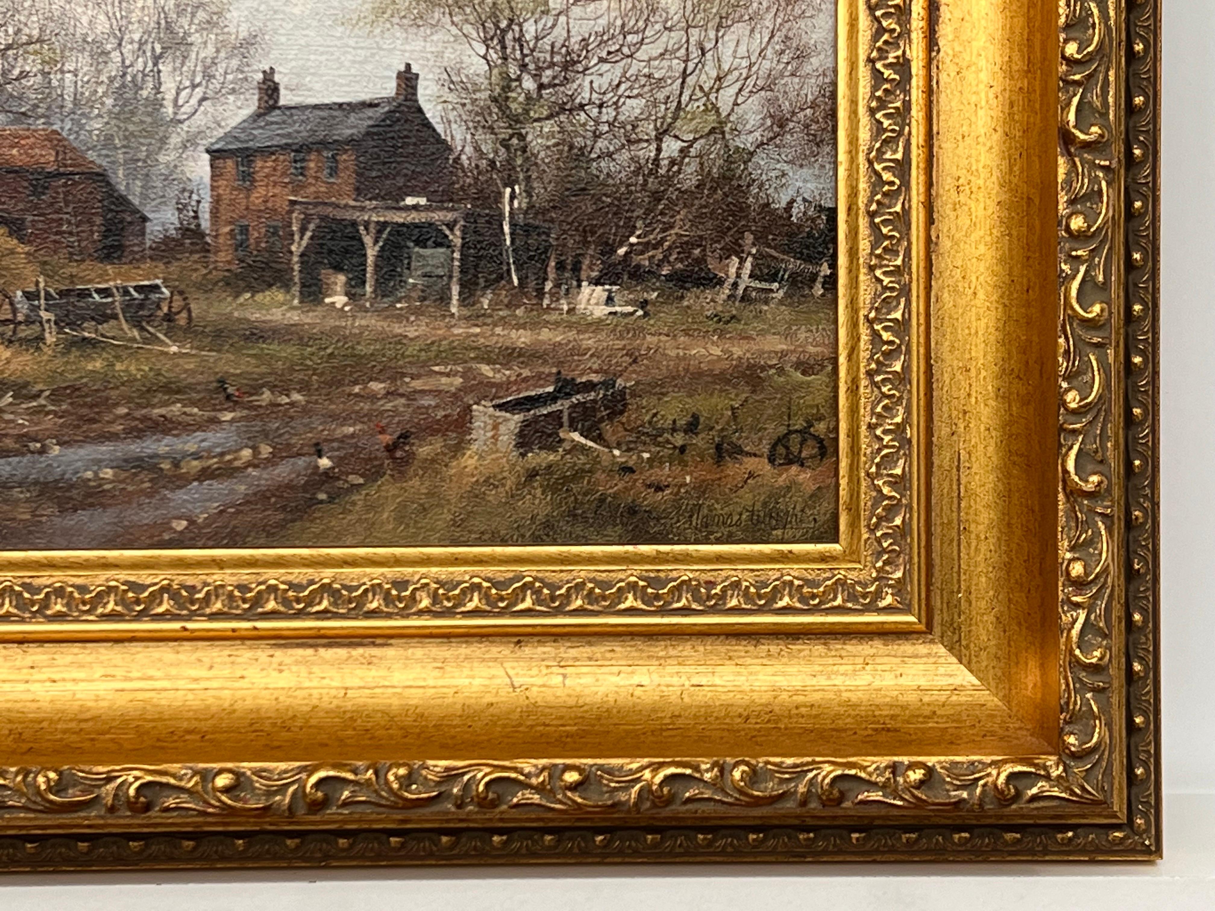 Gemälde eines Bauernhofs mit Gänseblümchen in der englischen Landschaft des 20. Jahrhunderts im Angebot 1