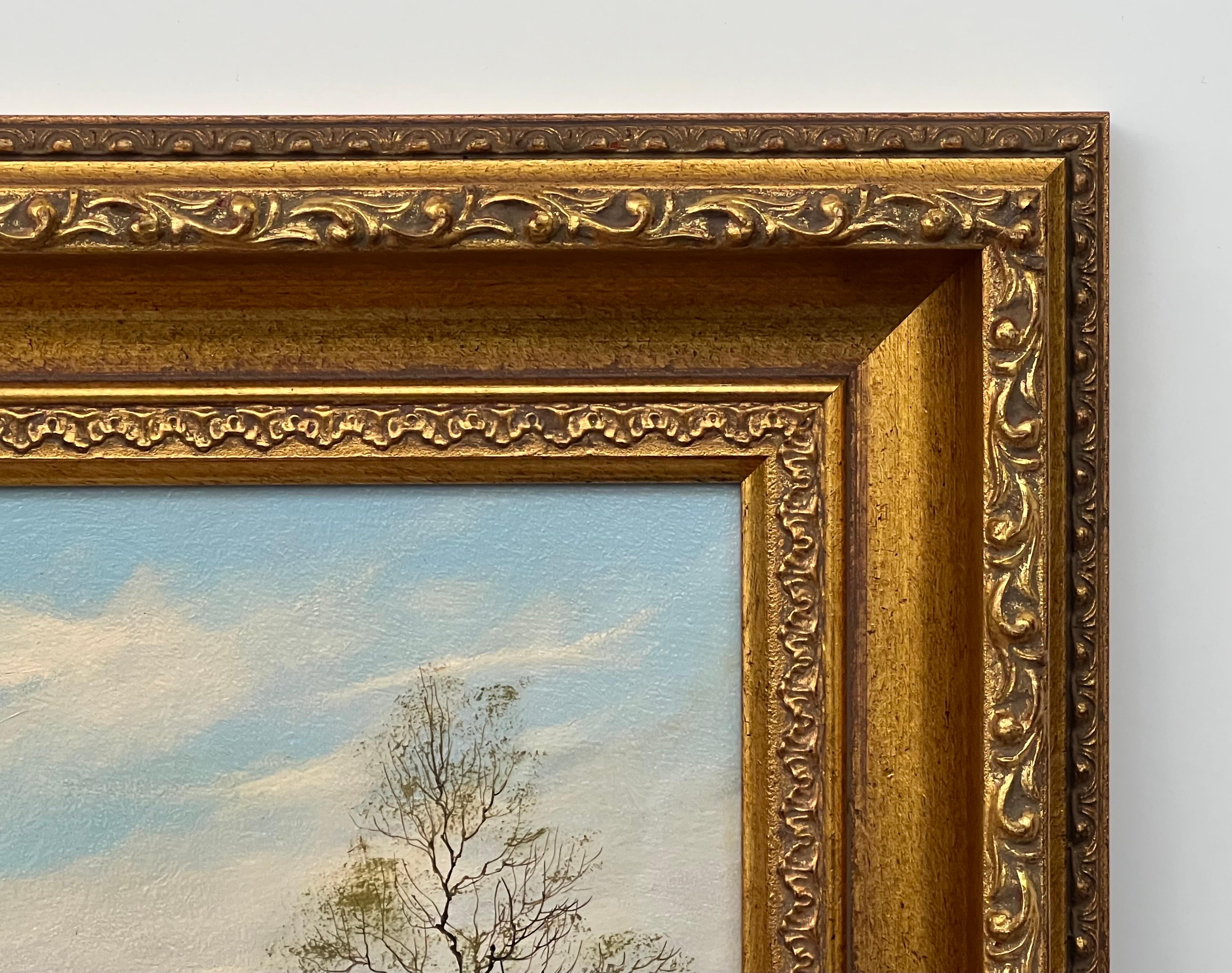 Quadro di fattoria con oche nella campagna inglese di un artista del XX secolo 2