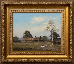 Vintage Painting of Farm with Geese in the English Countryside by 20th Century Artist