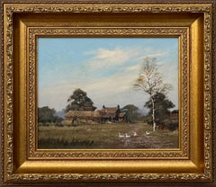 Painting of Farm with Geese in the English Countryside by 20th Century Artist