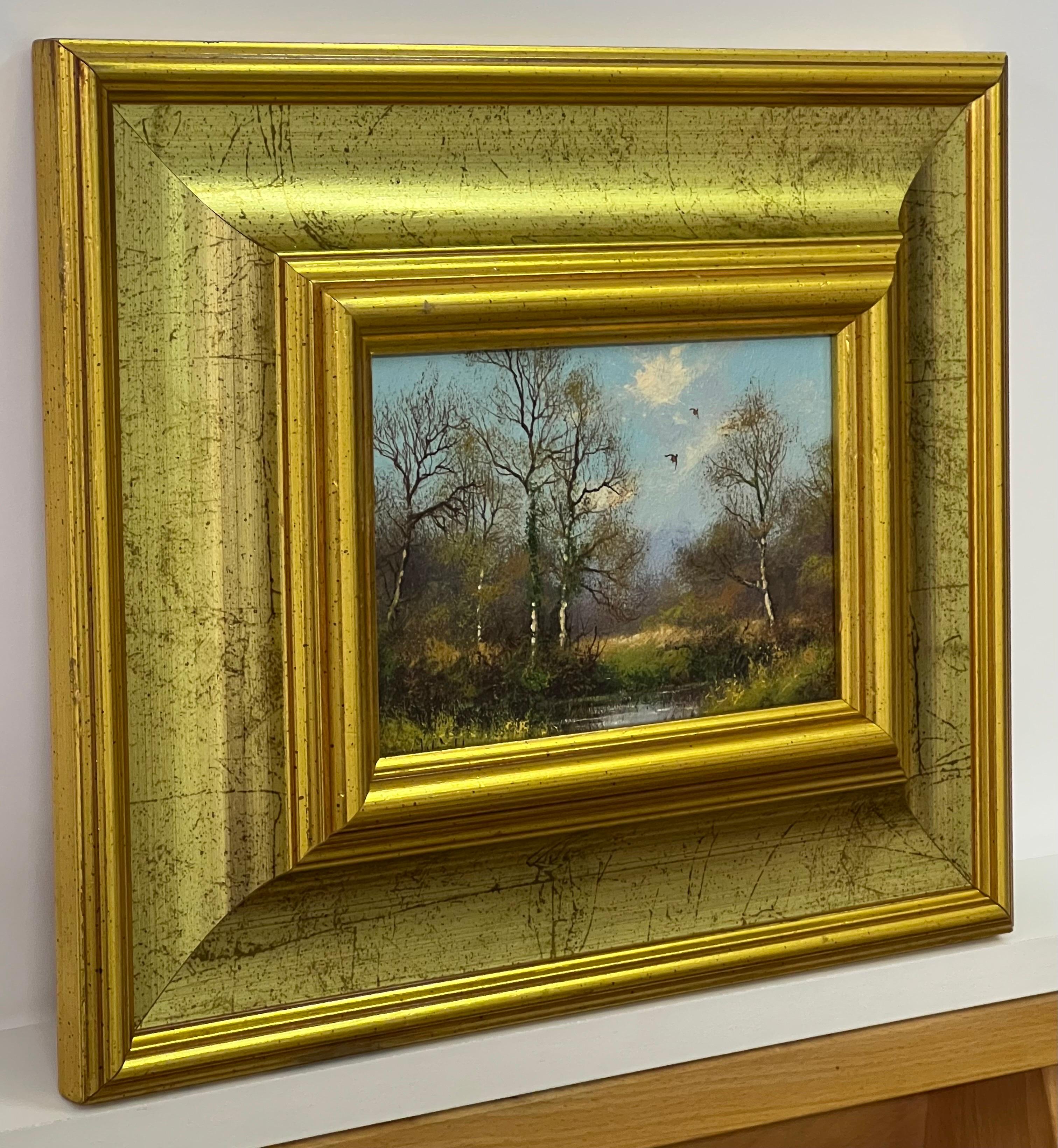 Pintura de lago y árboles en la campiña inglesa por un artista del siglo XX - Painting de James Wright