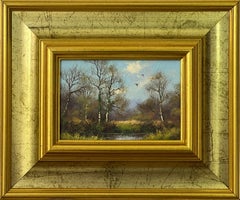Painting of Lake & Trees in the English Countryside by 20th Century Artist