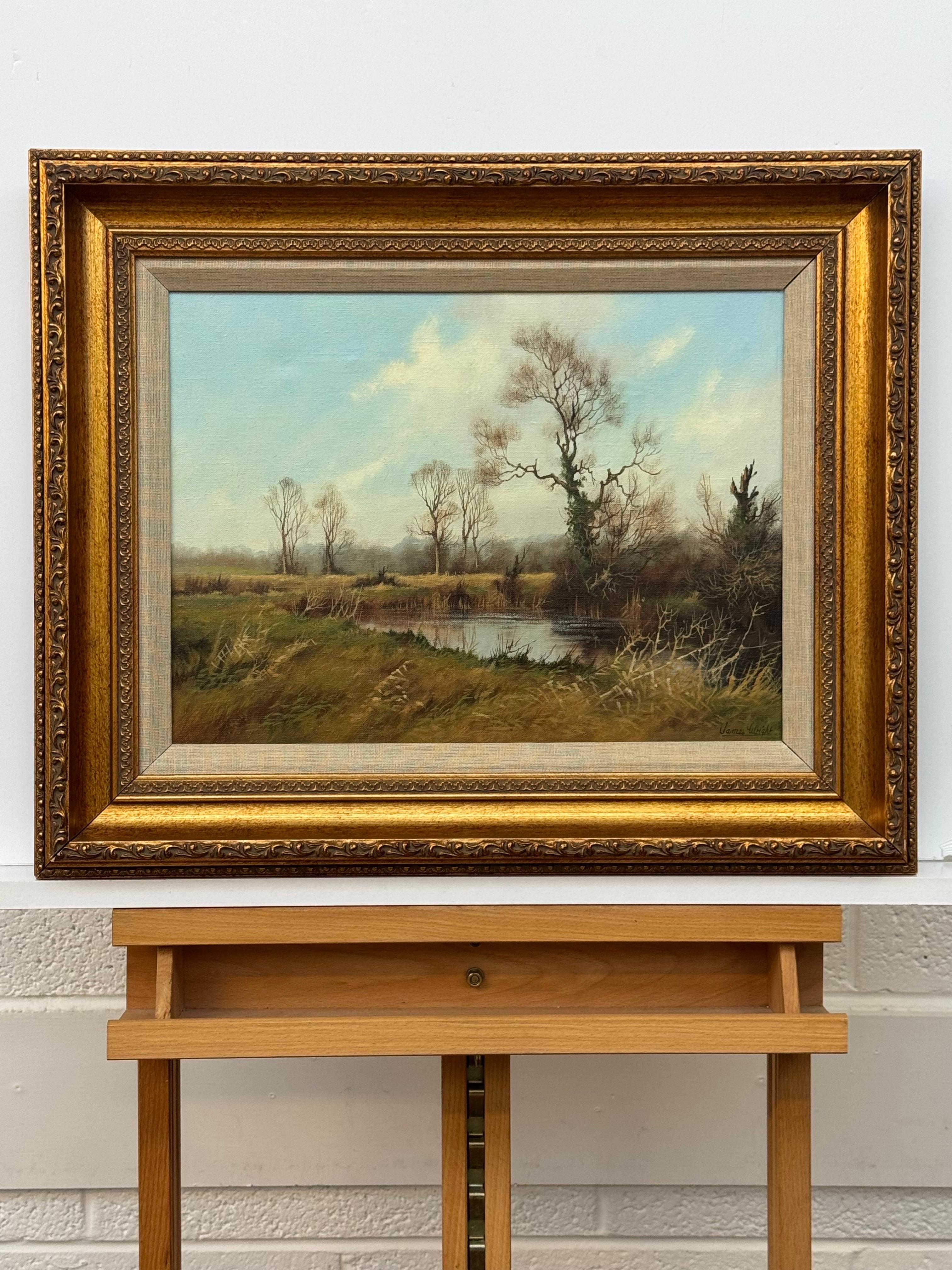 Painting of River Winter Trees in the English Countryside by 20th Century Artist For Sale 9