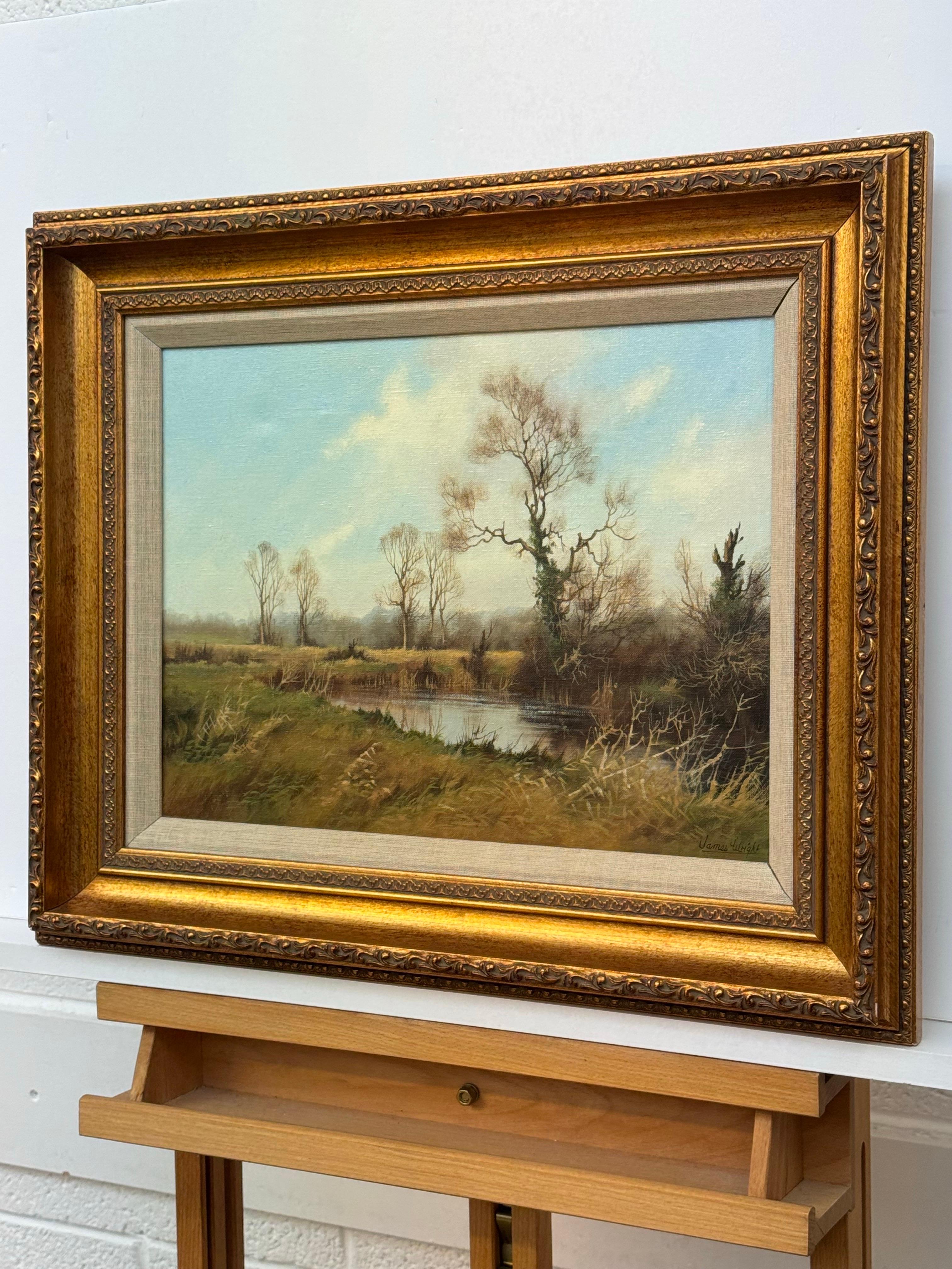 Painting of River Winter Trees in the English Countryside by 20th Century Artist For Sale 1