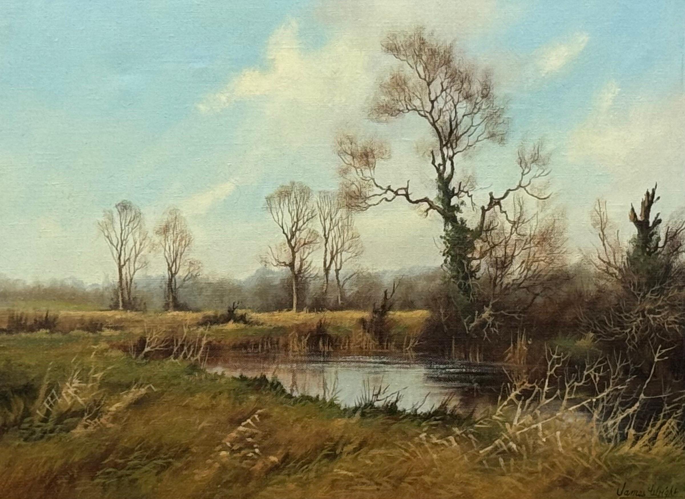 Painting of River Winter Trees in the English Countryside by 20th Century Artist For Sale 3