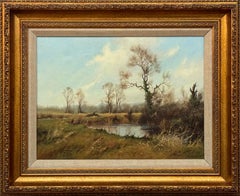 Quadro di alberi d'inverno nella campagna inglese dipinto da un artista del XX secolo