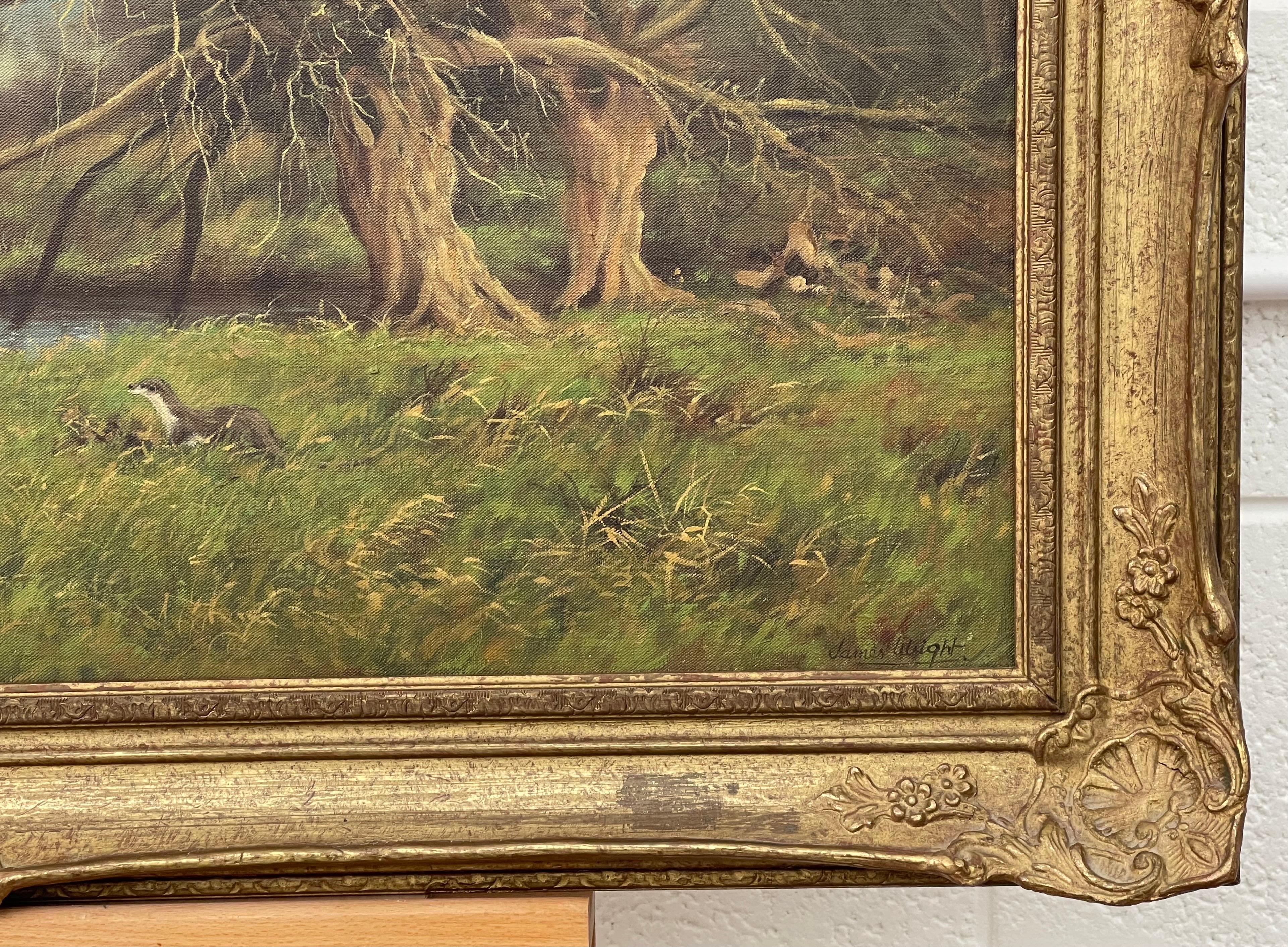 Traditionelles Ölgemälde der englischen Landschaft mit Flussottern von einem modernen britischen Künstler

Kunst misst 30 x 20 Zoll 
Rahmen misst 36 x 26 Zoll 

James Wright wurde 1935 in Peterborough geboren und lebt heute in Lincolnshire. James